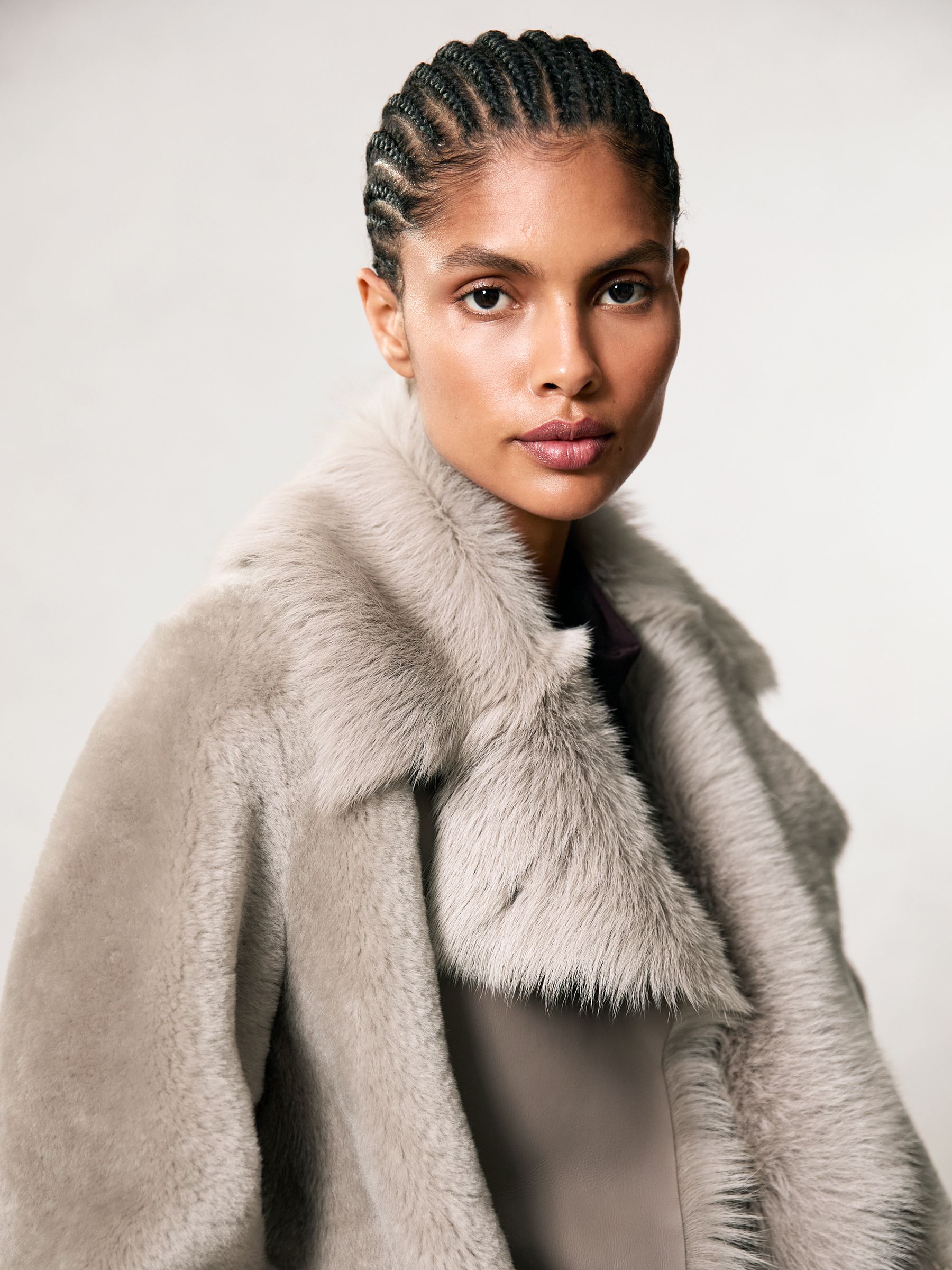 Shearling And Leather Coat in Neutral