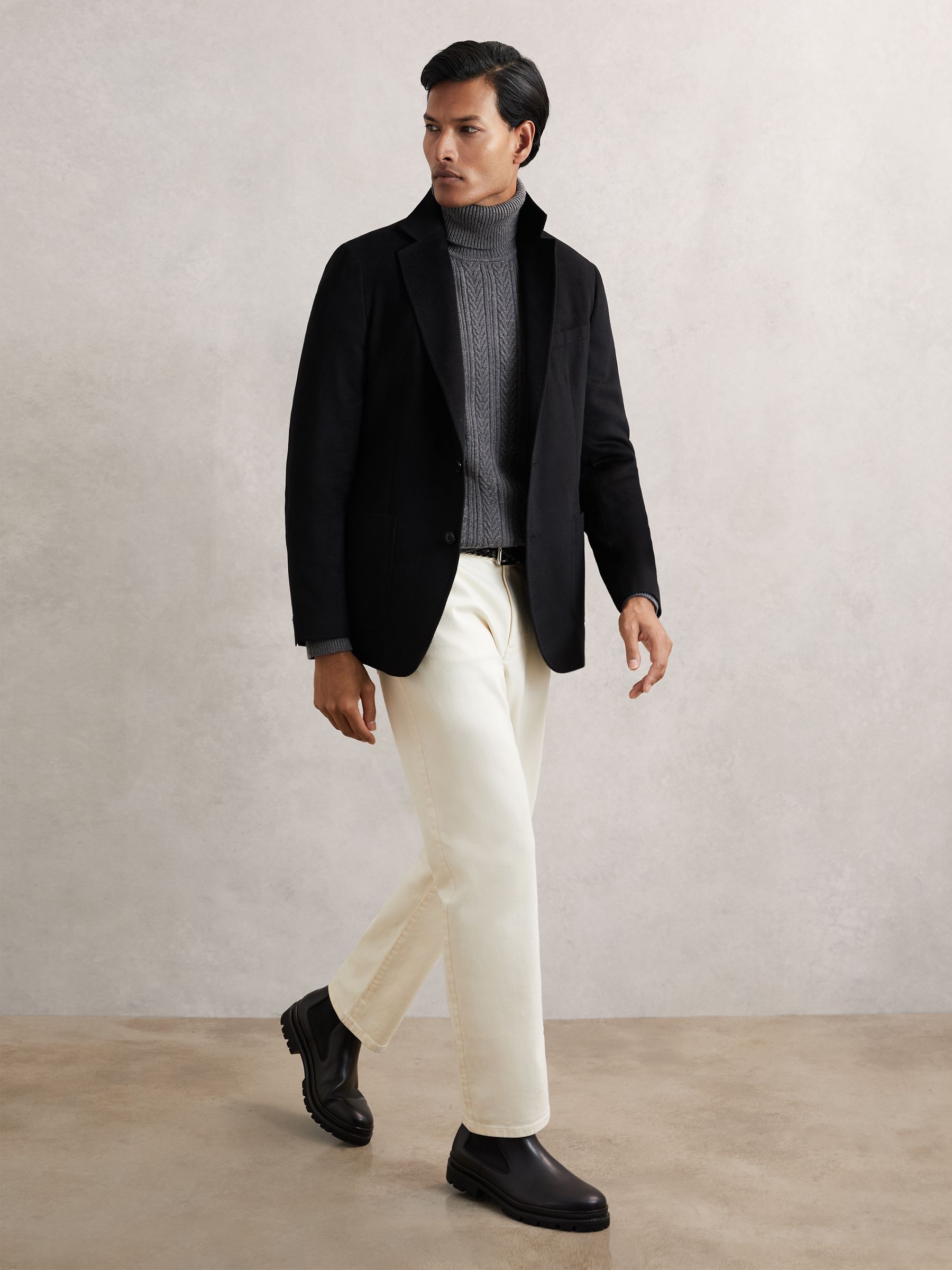 Cable-Knit Roll-Neck Jumper With Wool in Mid Grey Melange