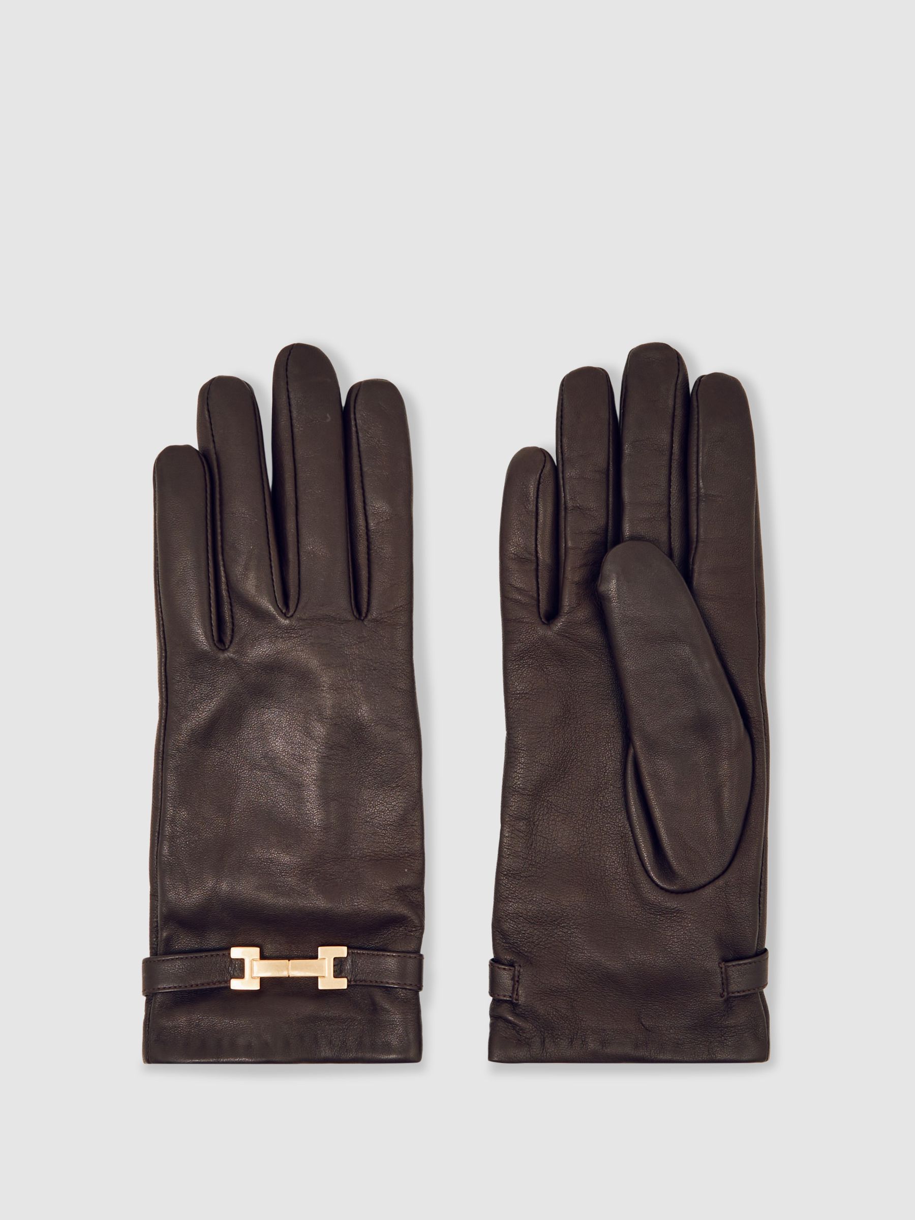 Leather Hardware-Embellished Gloves in Burgundy