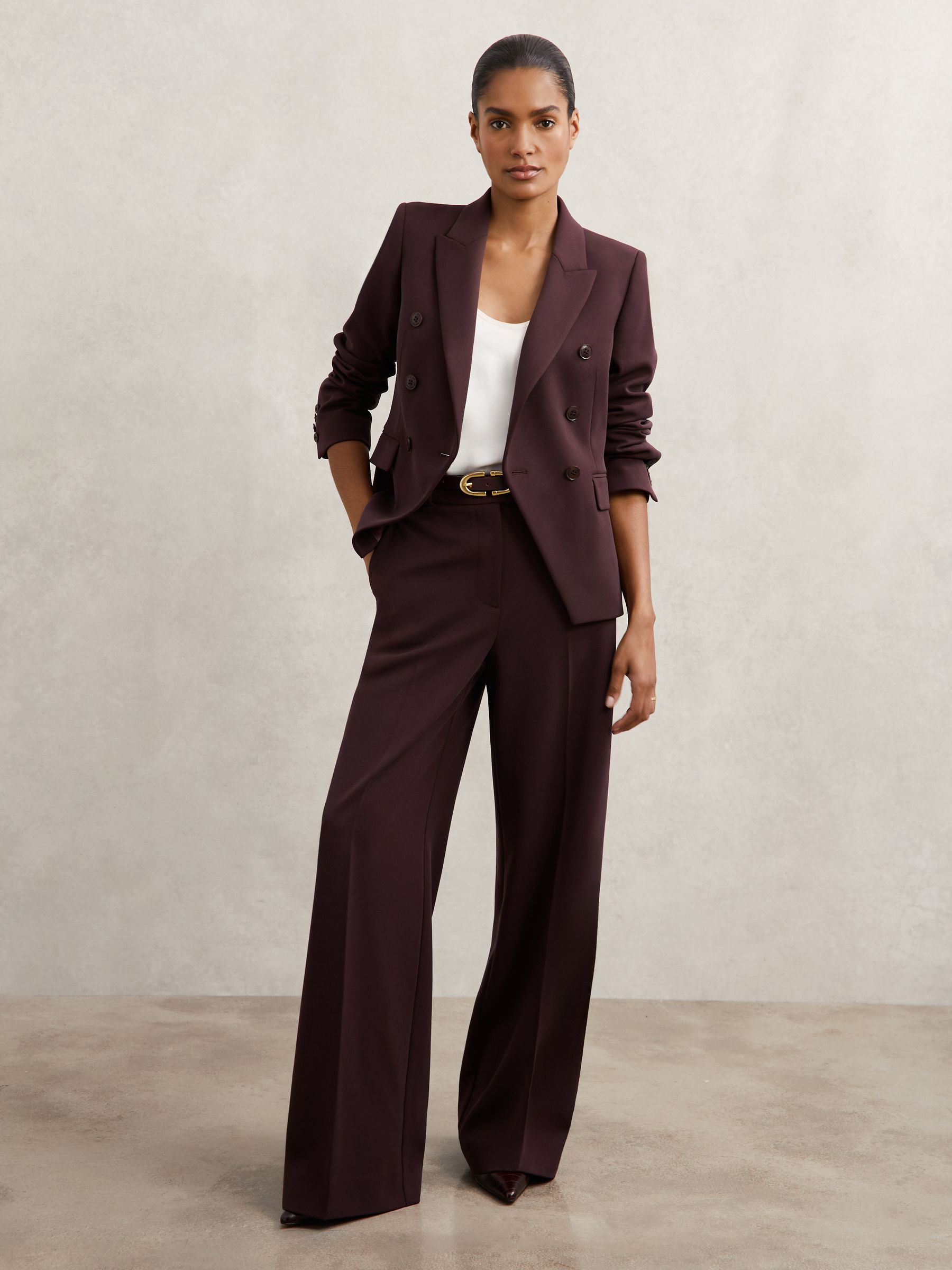 Double-Breasted Suit Blazer in Berry