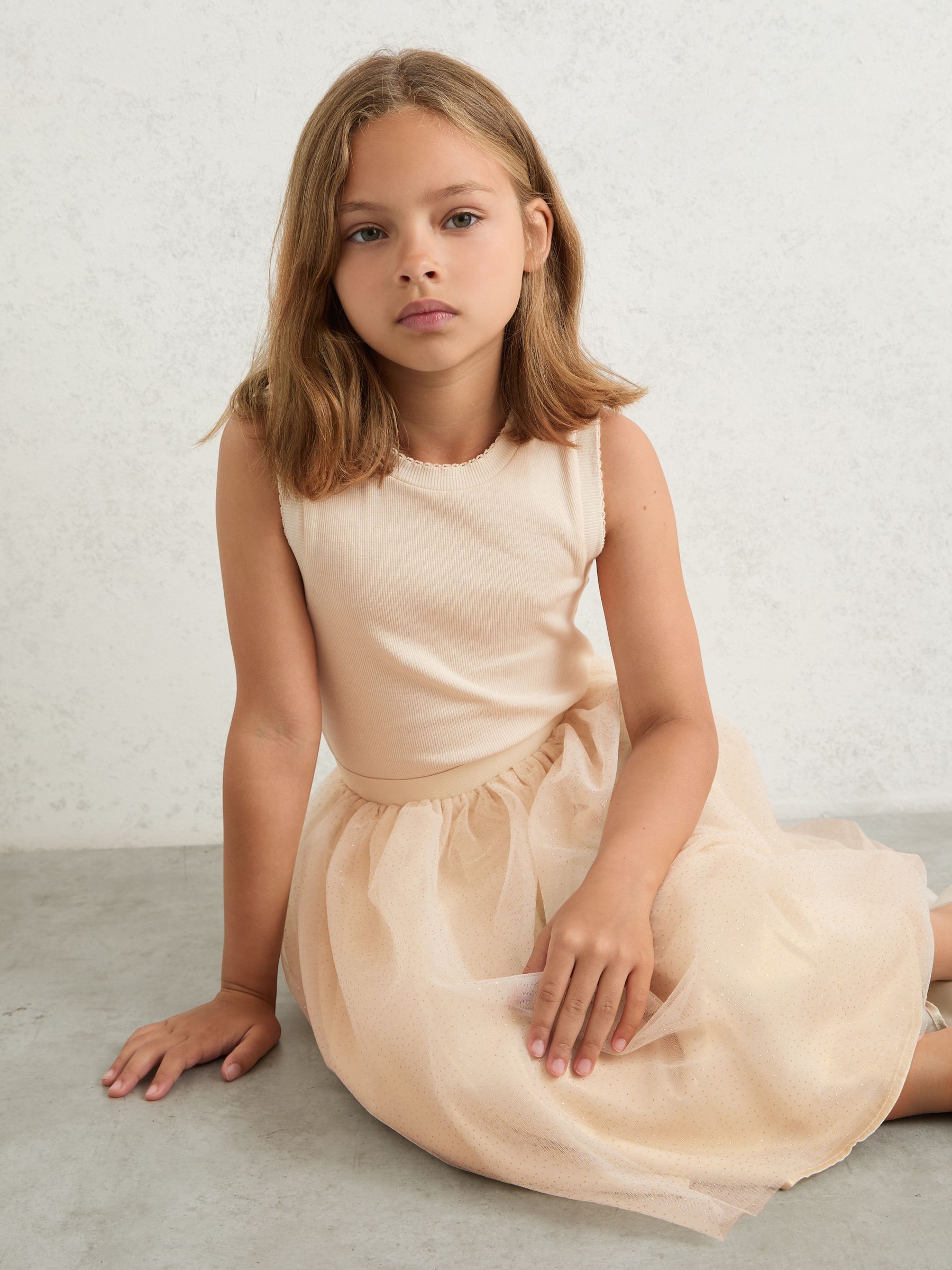3-9 yrs Knit-Bodice Tulle Dress in Neutral