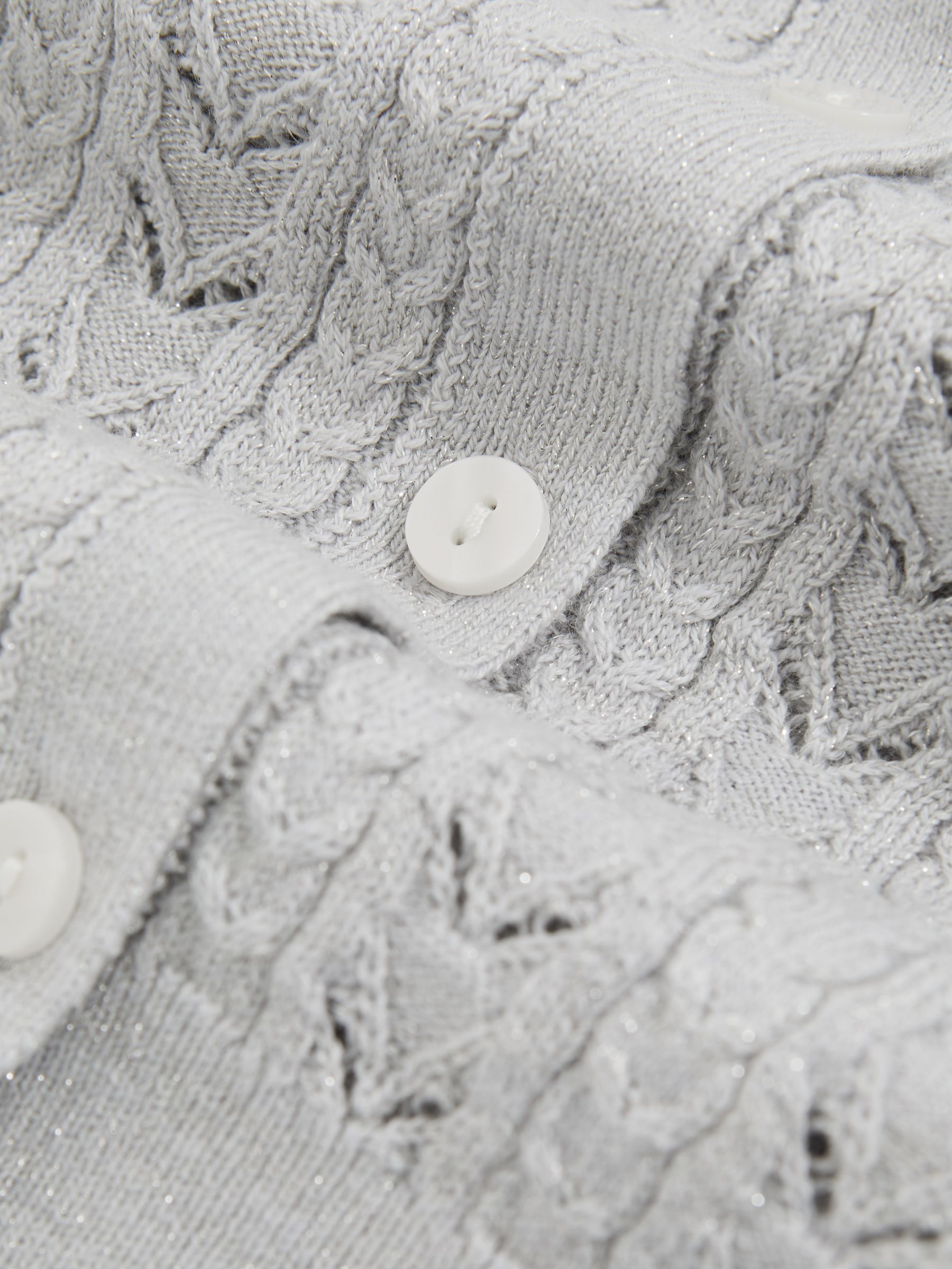 Cotton And Wool Blend Pointelle Cardigan in Grey