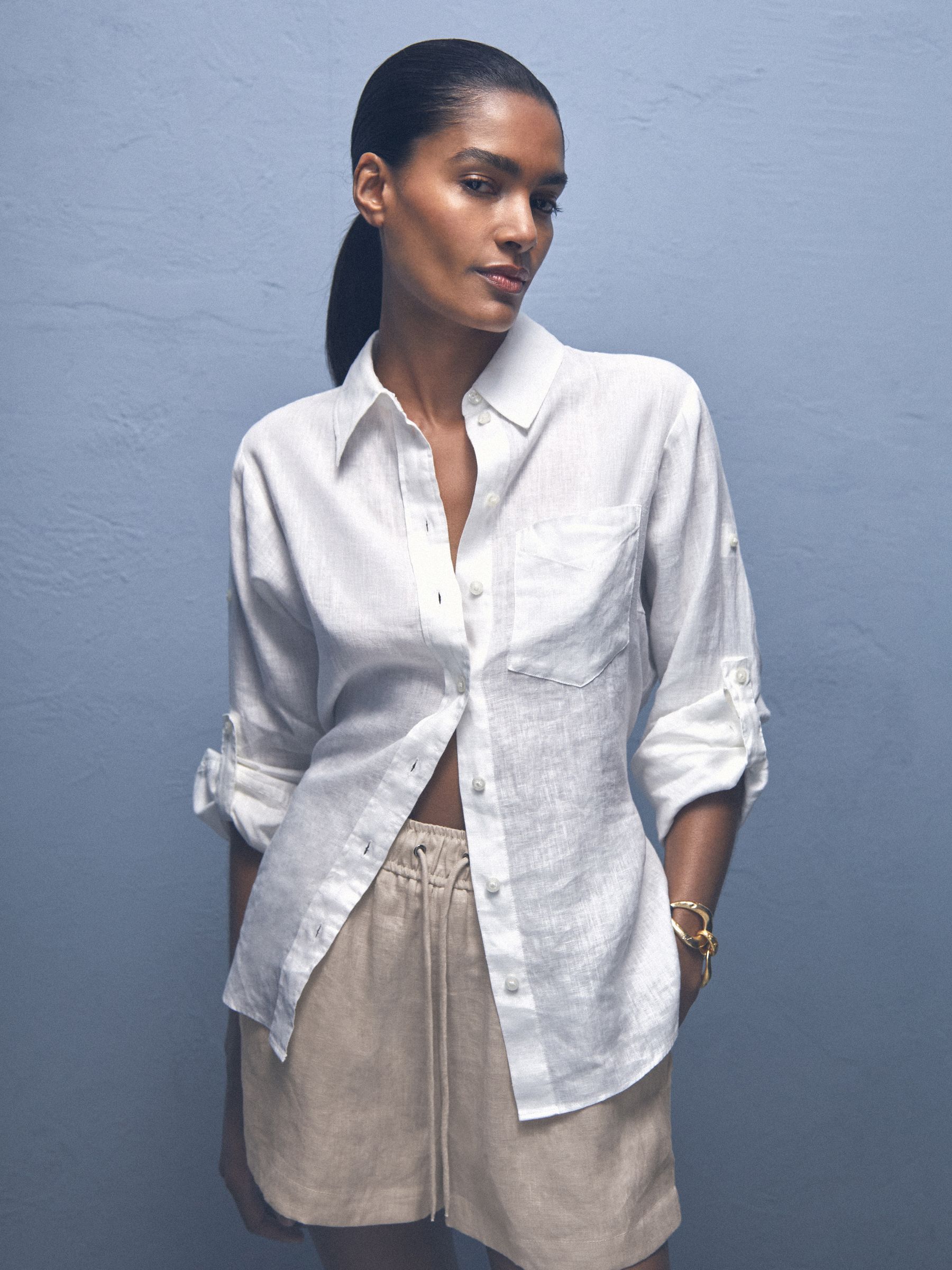 Linen-Blend Drawstring Shorts in Neutral