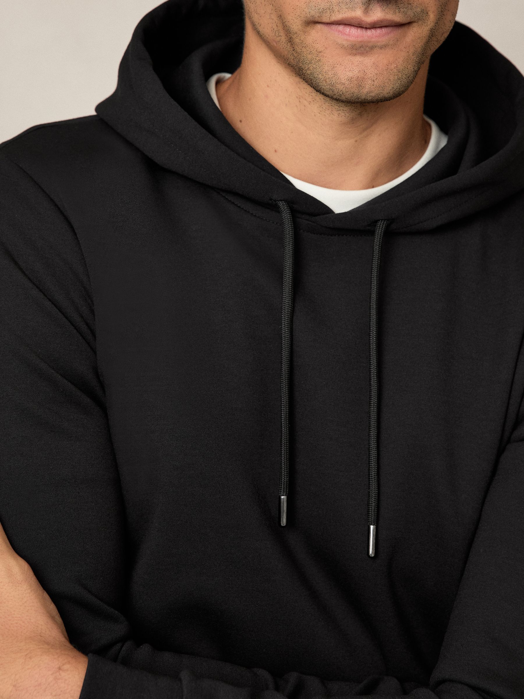 Interlock Jersey Drawstring Hoodie in Black