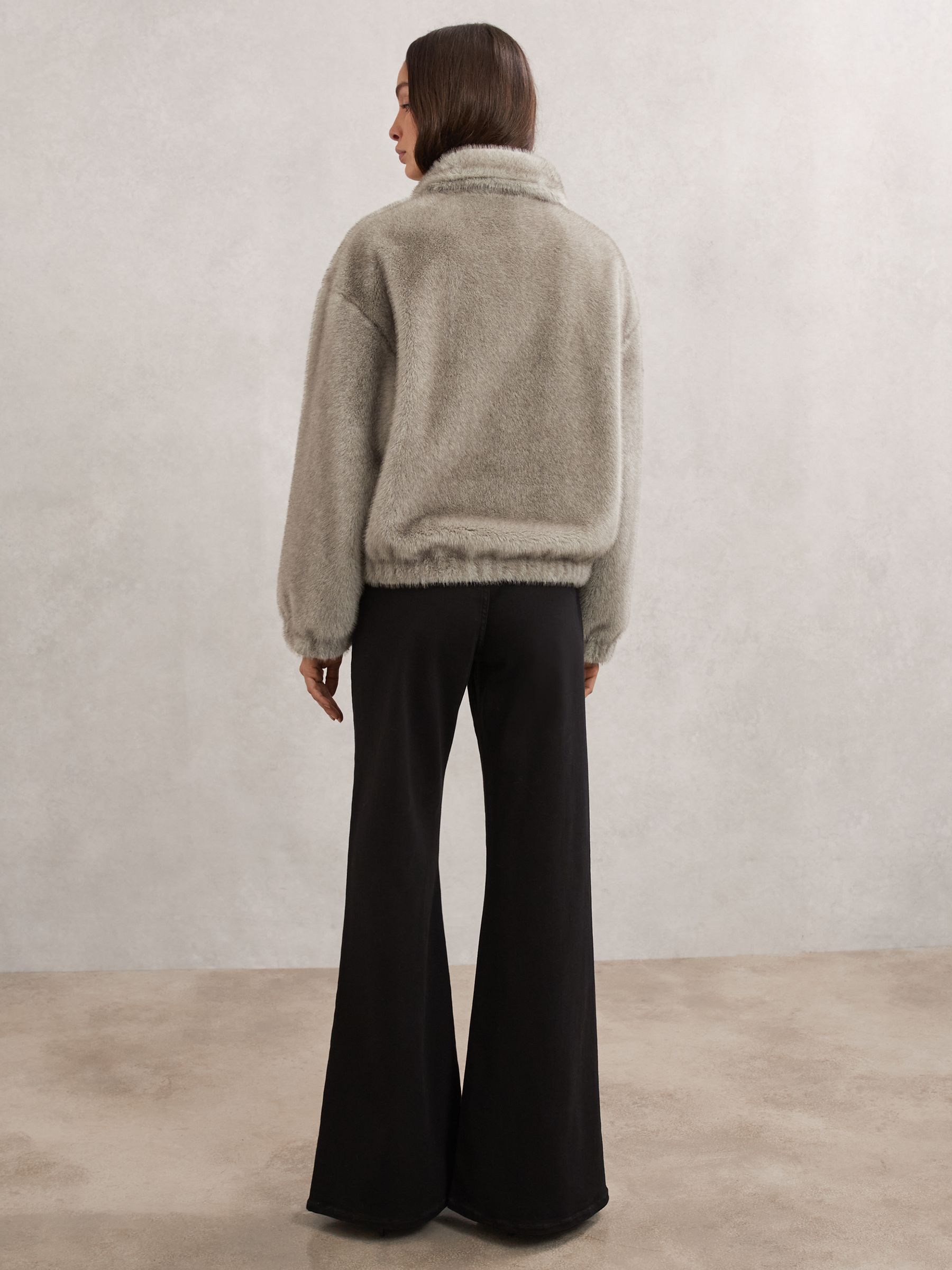 Faux-Fur Zip-Through Jacket in Grey