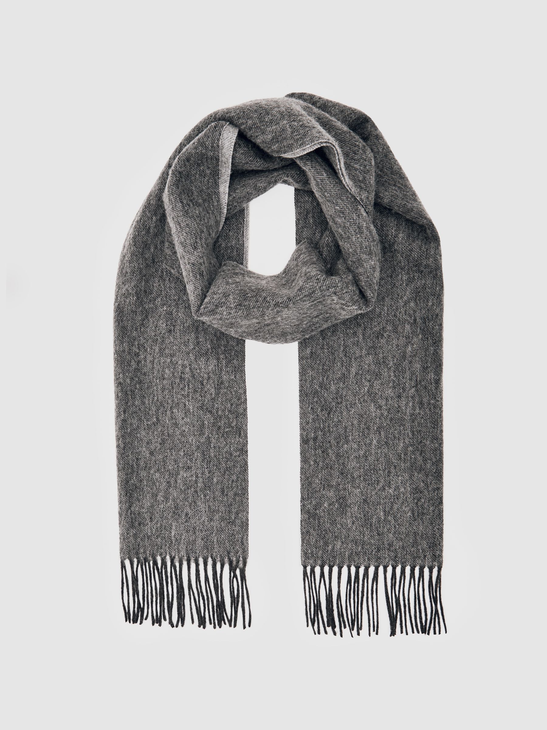 Wool-Cashmere Script-Logo Scarf in Mid Grey Melange/Light Grey