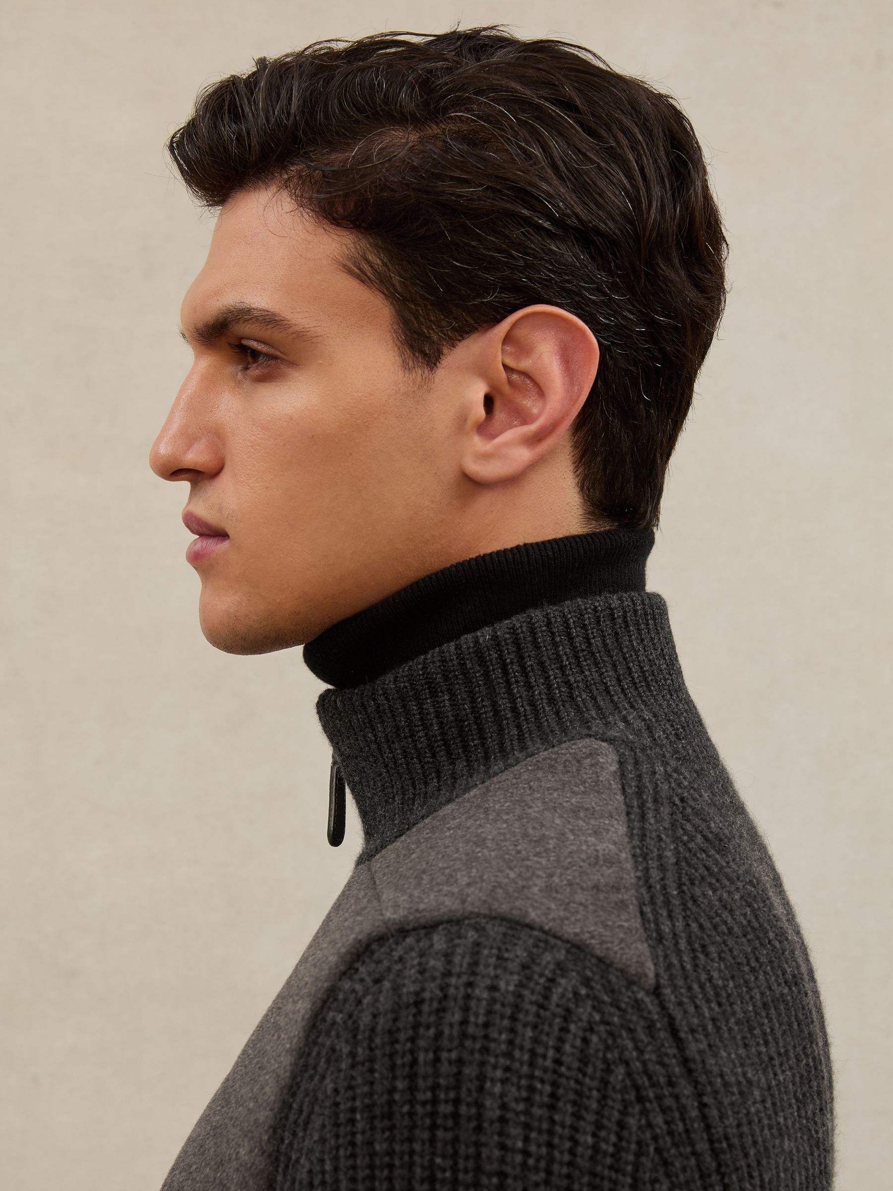 Atelier Quilted Cashmere Zip Jacket in Charcoal Grey