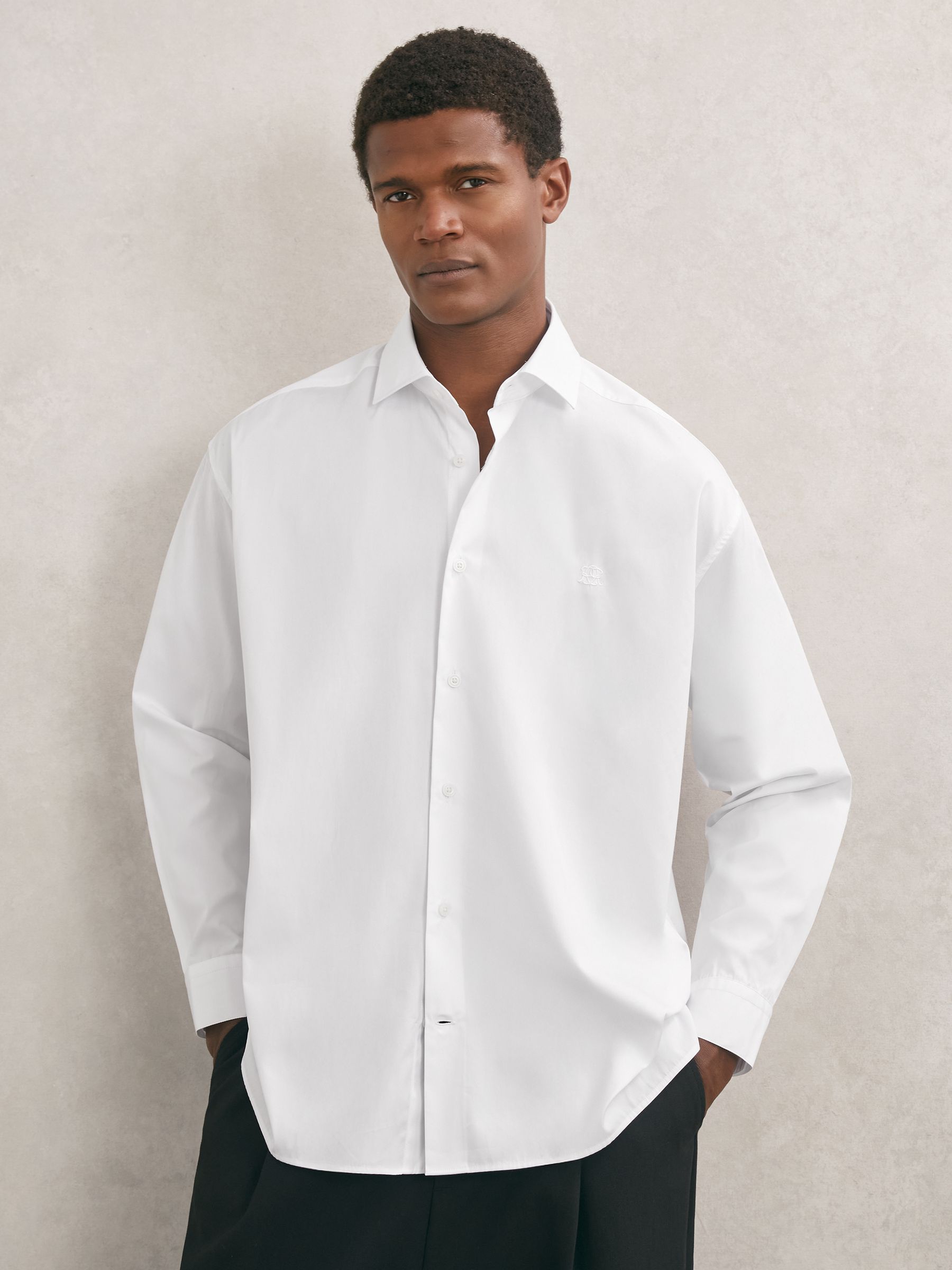 Monogram Cotton Oversized Shirt in White