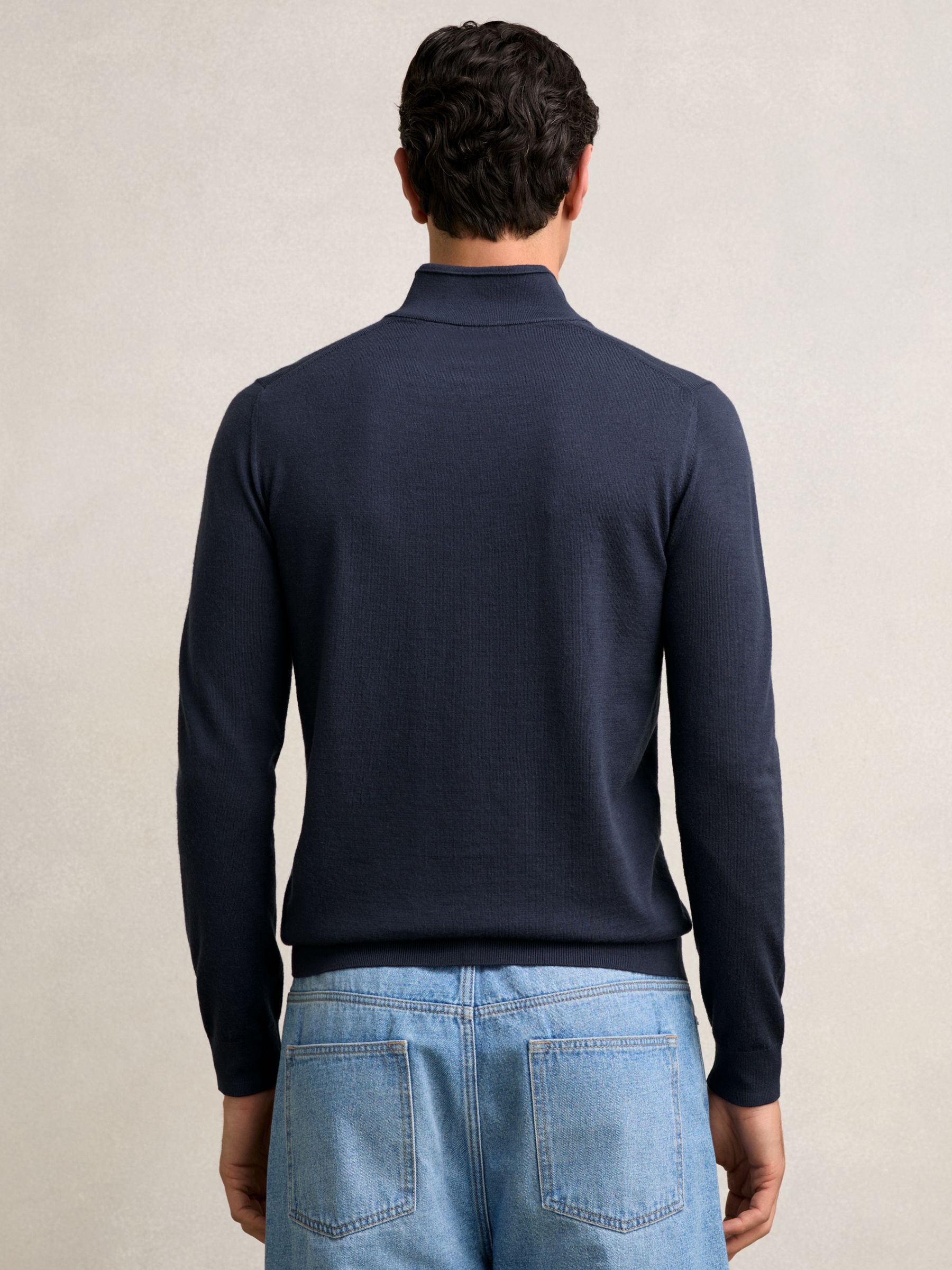 Merino Wool Half-Zip Funnel Neck Jumper in Midnight Navy