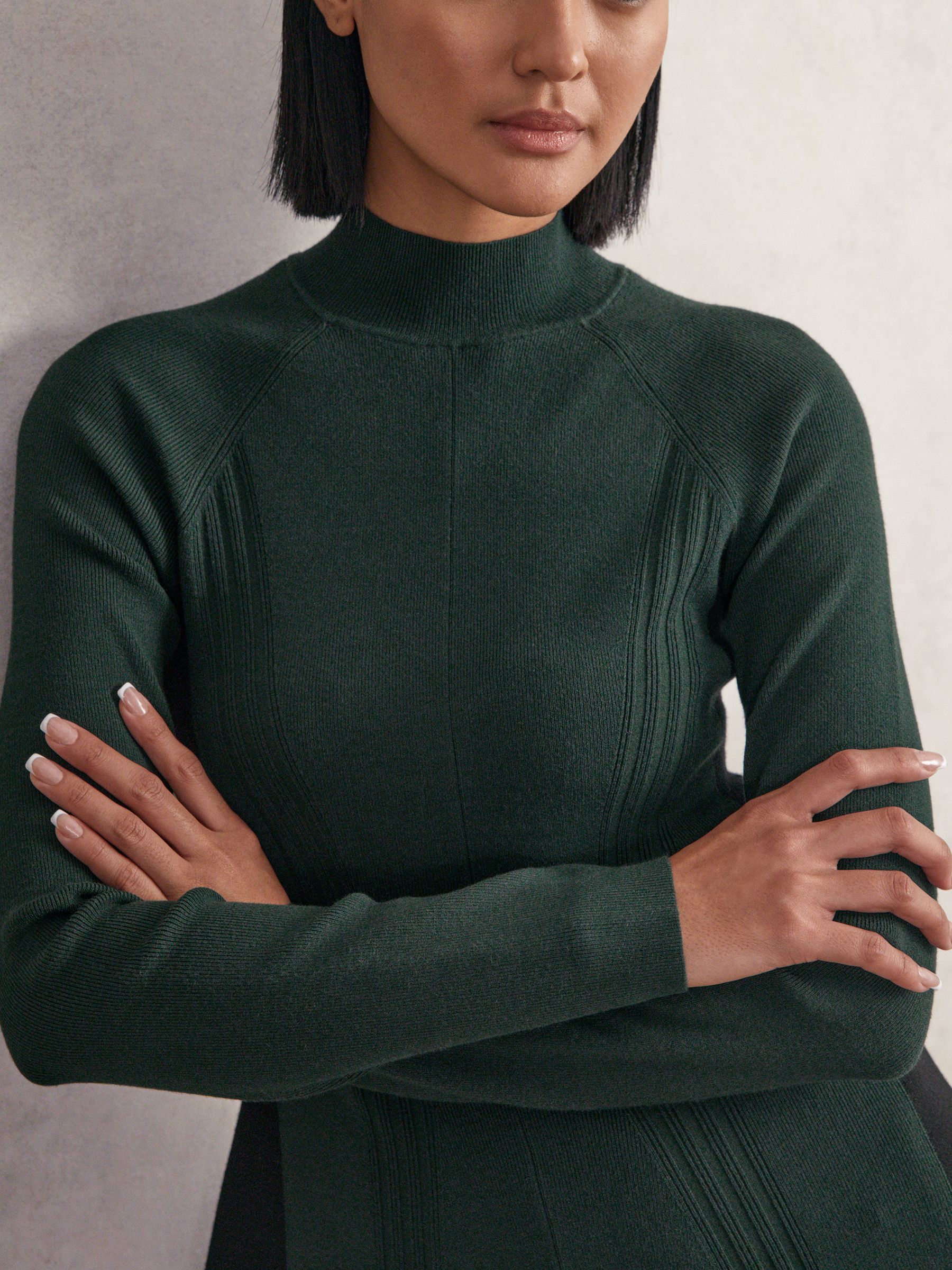 Knitted Contrast-Panel Skater Dress in Green/Black