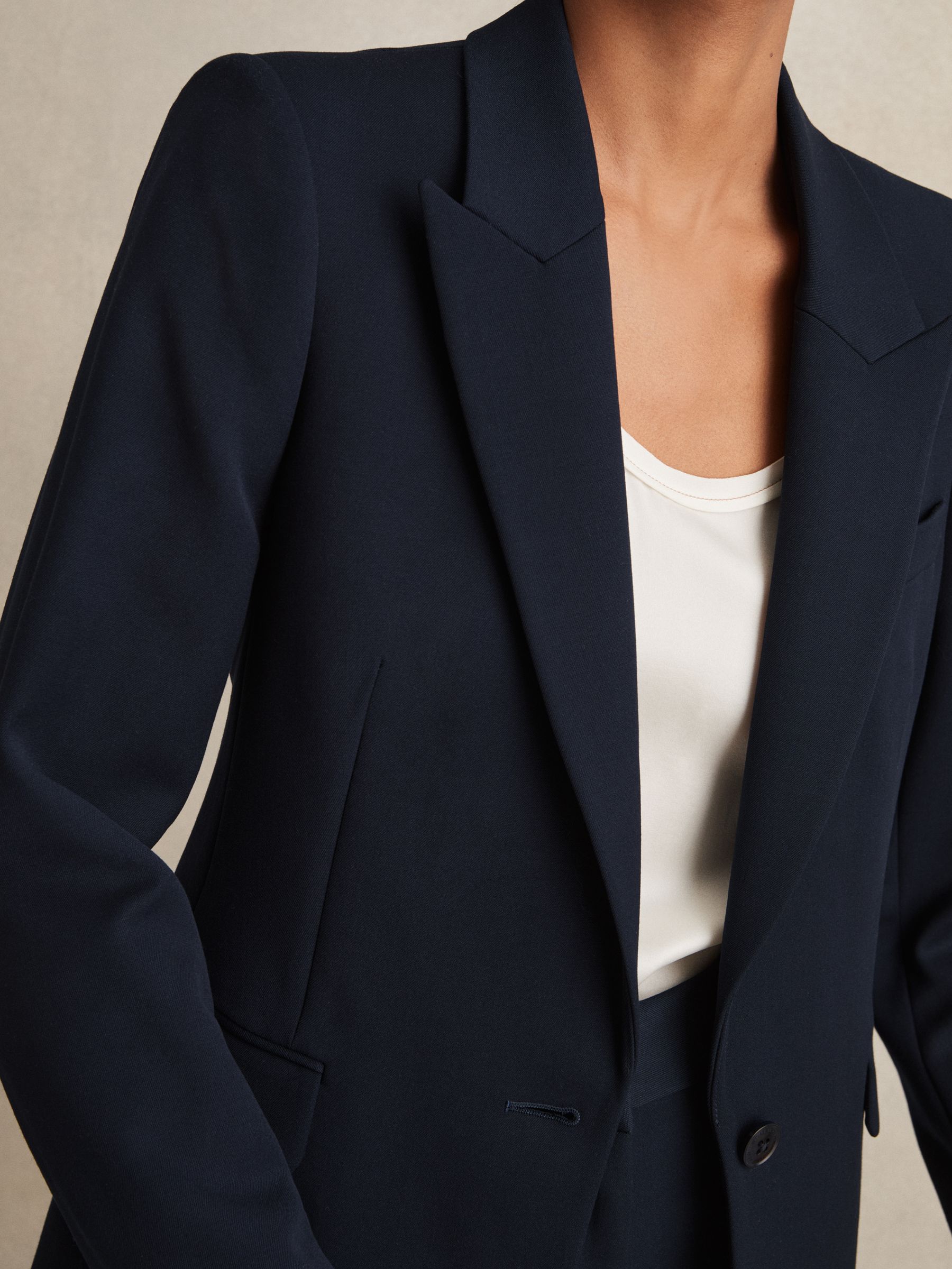 Petite Tailored Single Breasted Suit Blazer in Navy