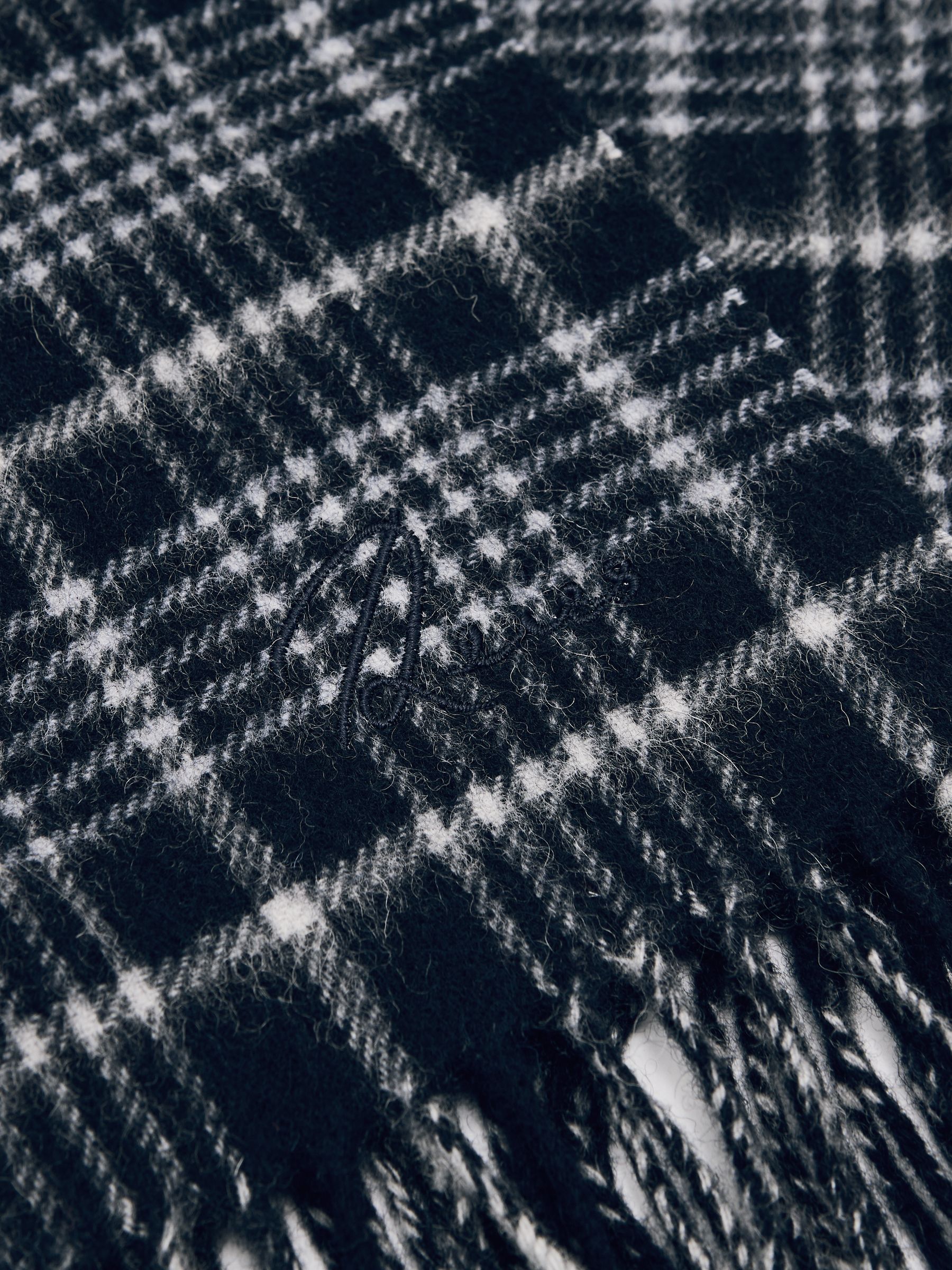 Wool-Cashmere Check Scarf in Navy