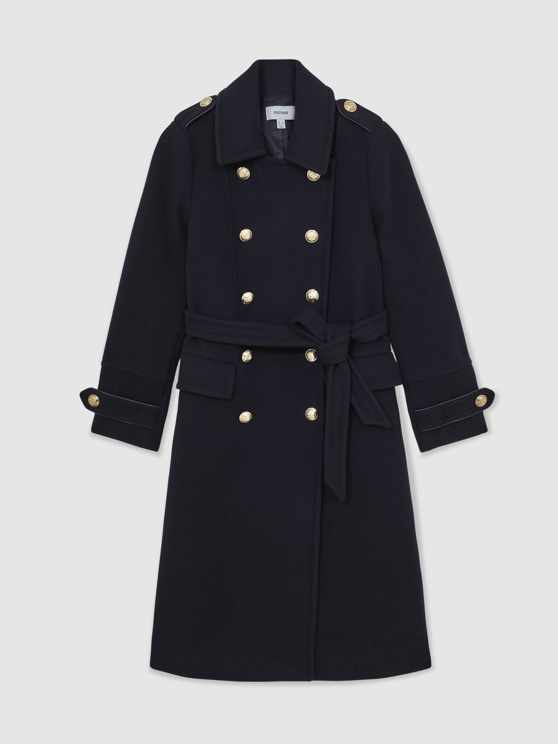 Petite Wool-Blend Double-Breasted Coat in Navy