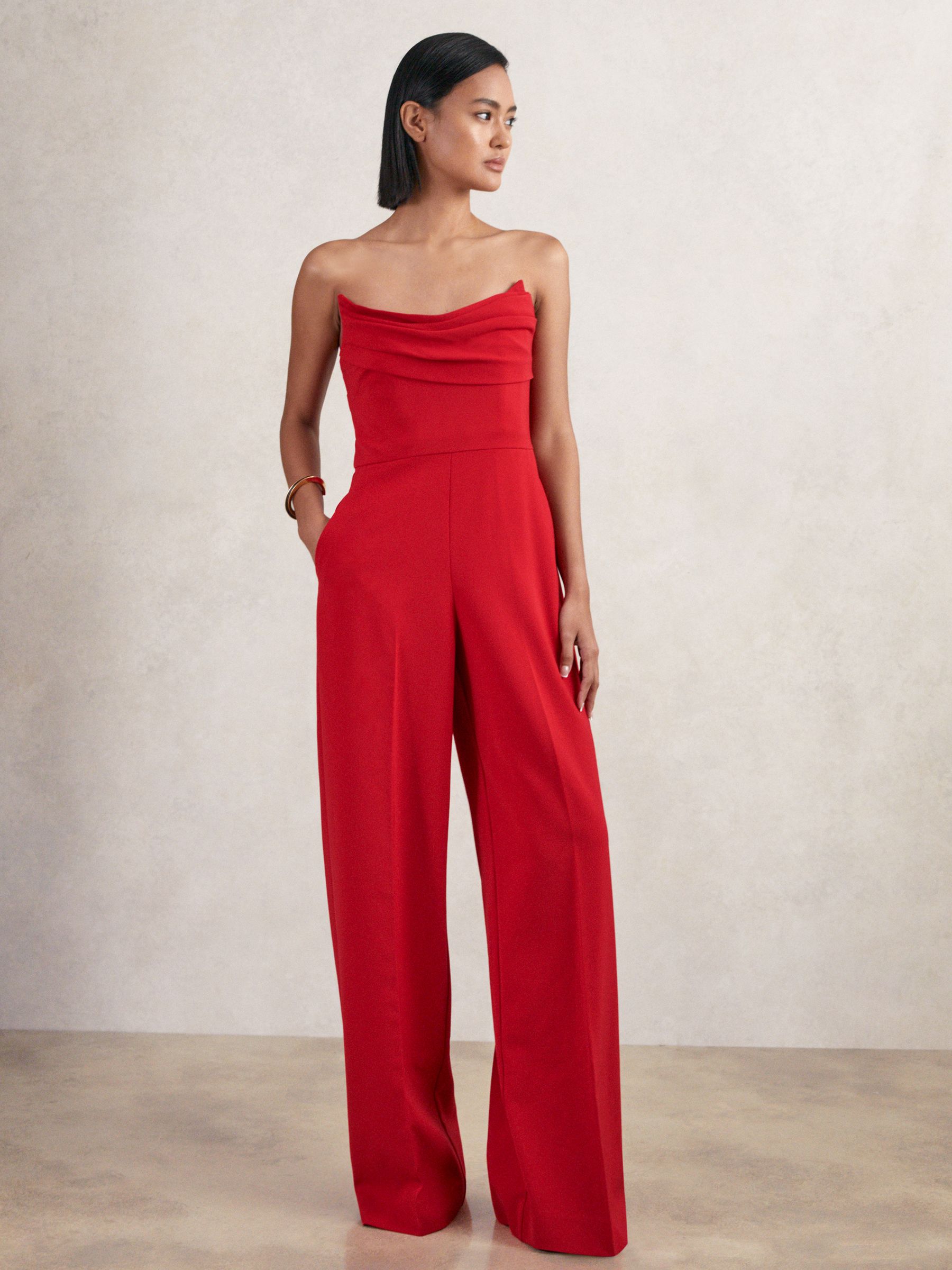 Structured Strapless Wide-Leg Jumpsuit in Black