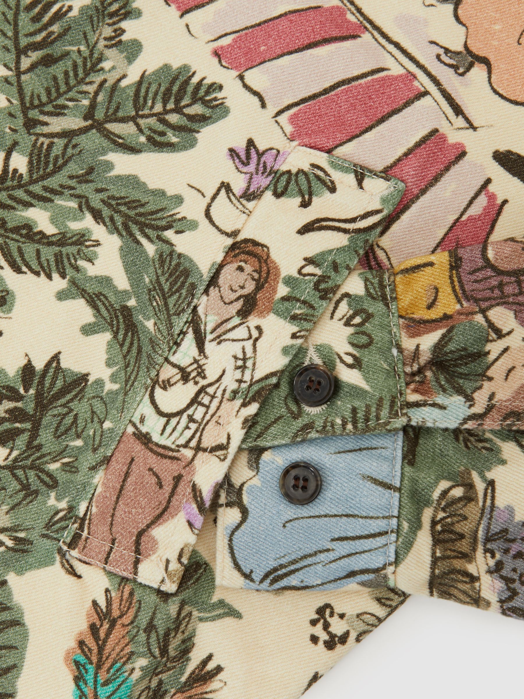 Les Deux Cotton Printed Worker Jacket in Oil Green