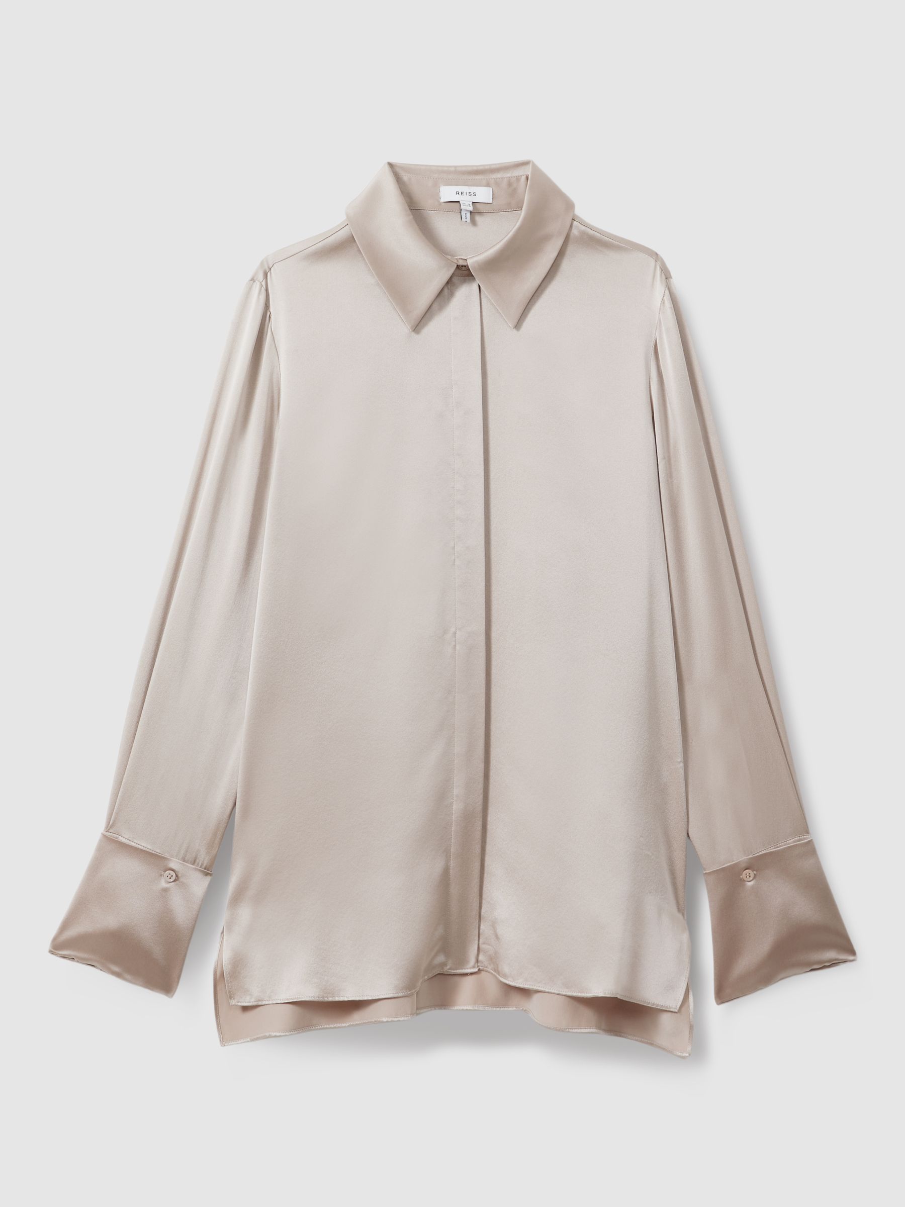 Silk Double-Cuff Button-Through Shirt in Champagne