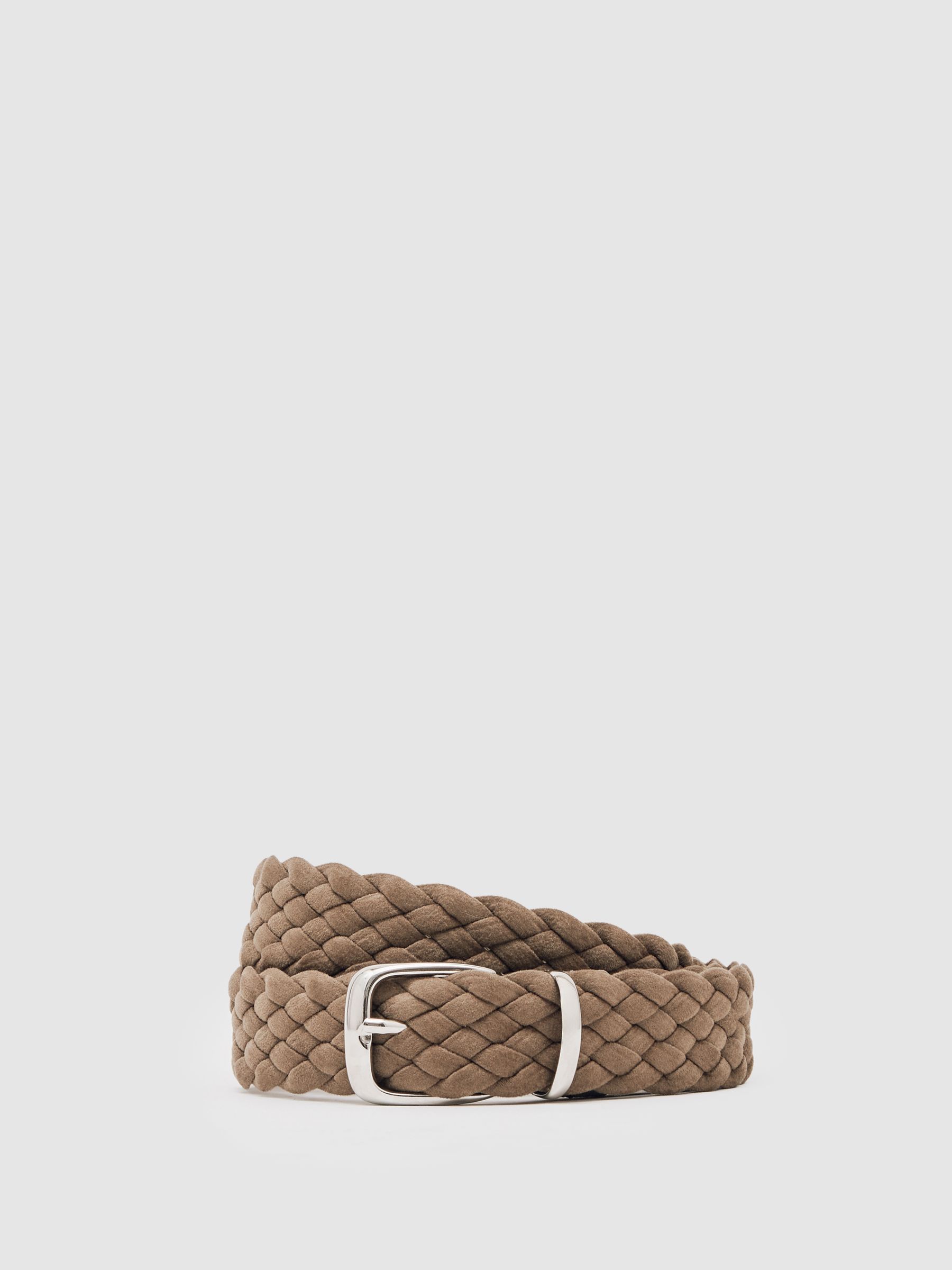 Suede Woven Belt in Dark Brown