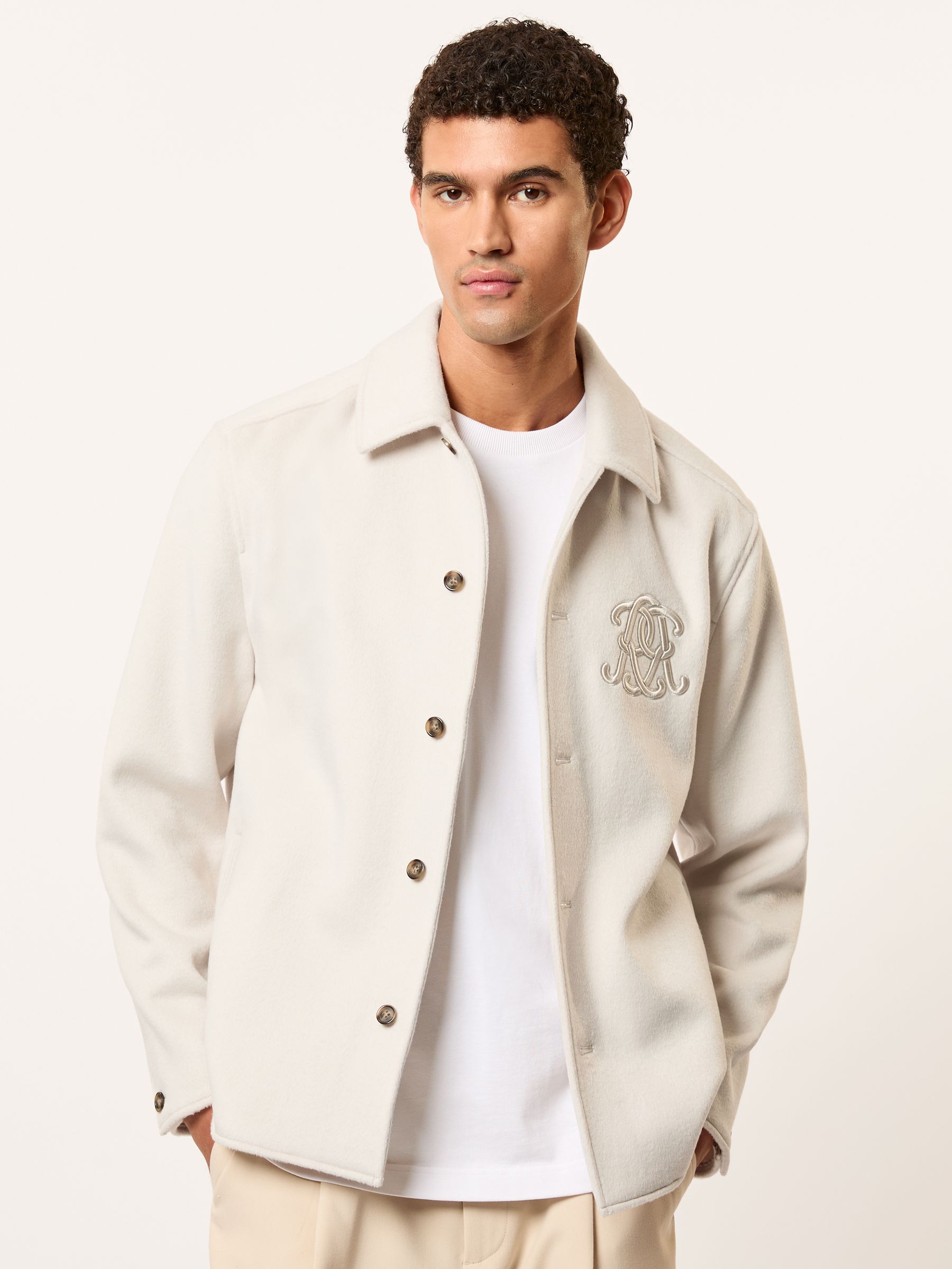 Monogram Wool-Blend Relaxed Overshirt in Ivory White