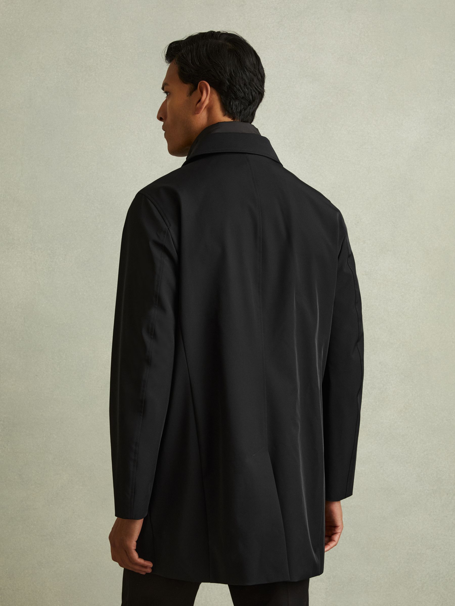 Hybrid Removable Funnel Neck Overcoat in Black