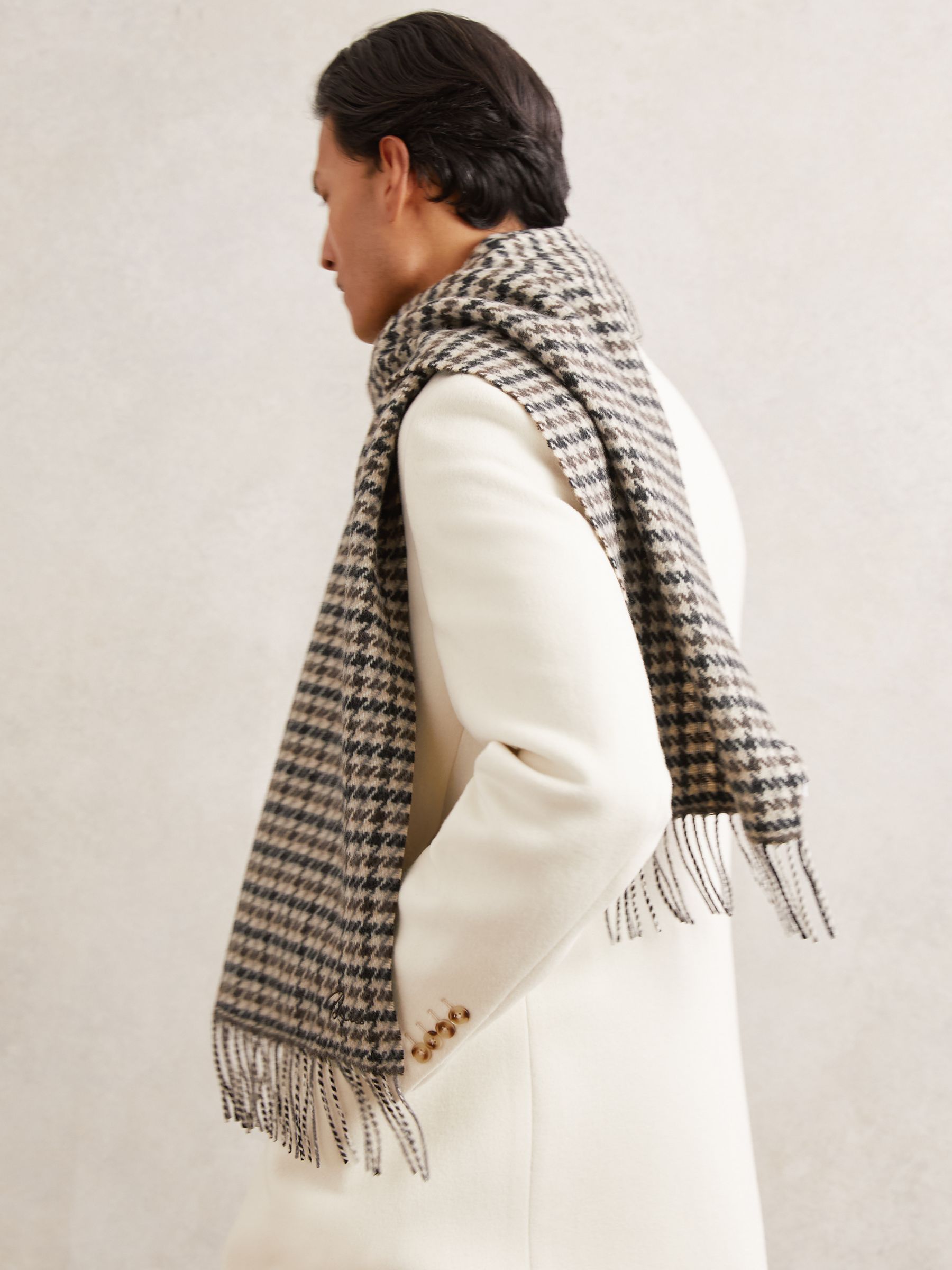 Wool-Cashmere Check Scarf in Brown Multi