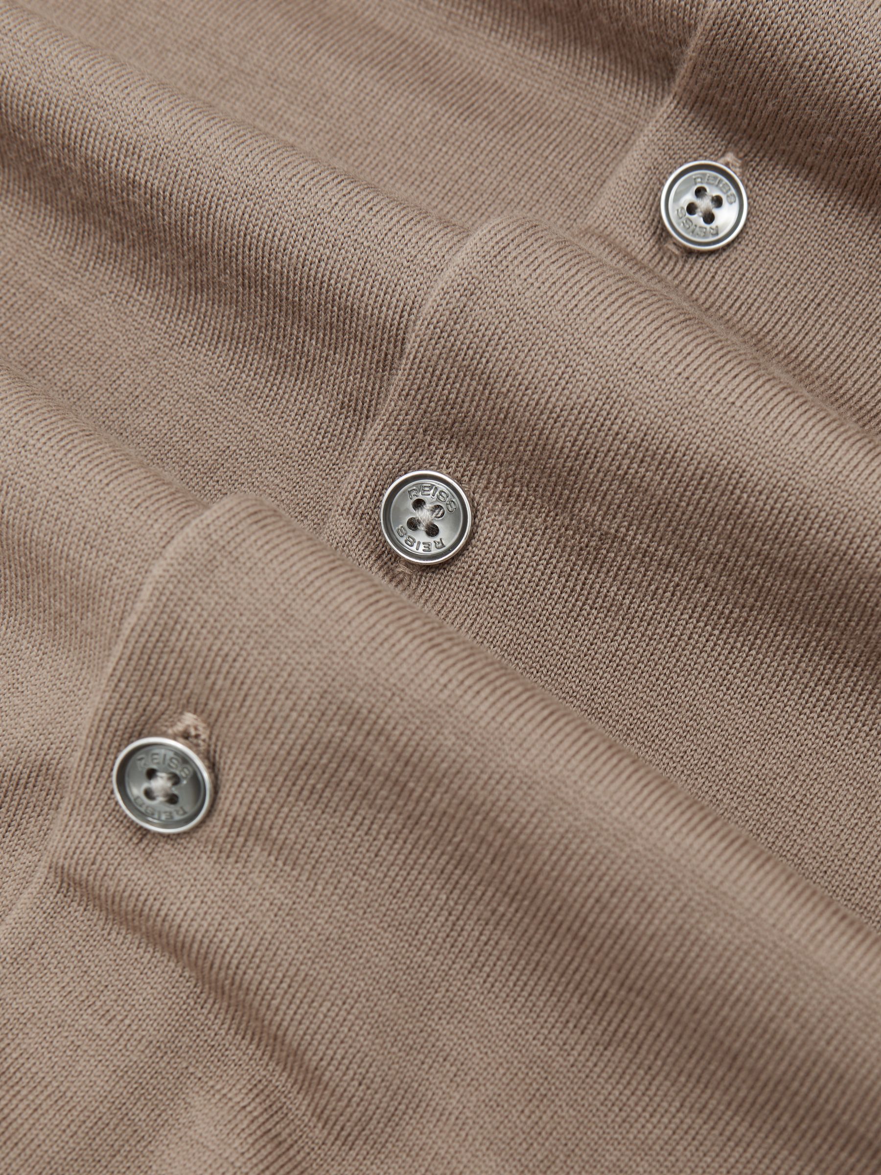 Merino Wool Button-Through Cardigan in Camel Brown