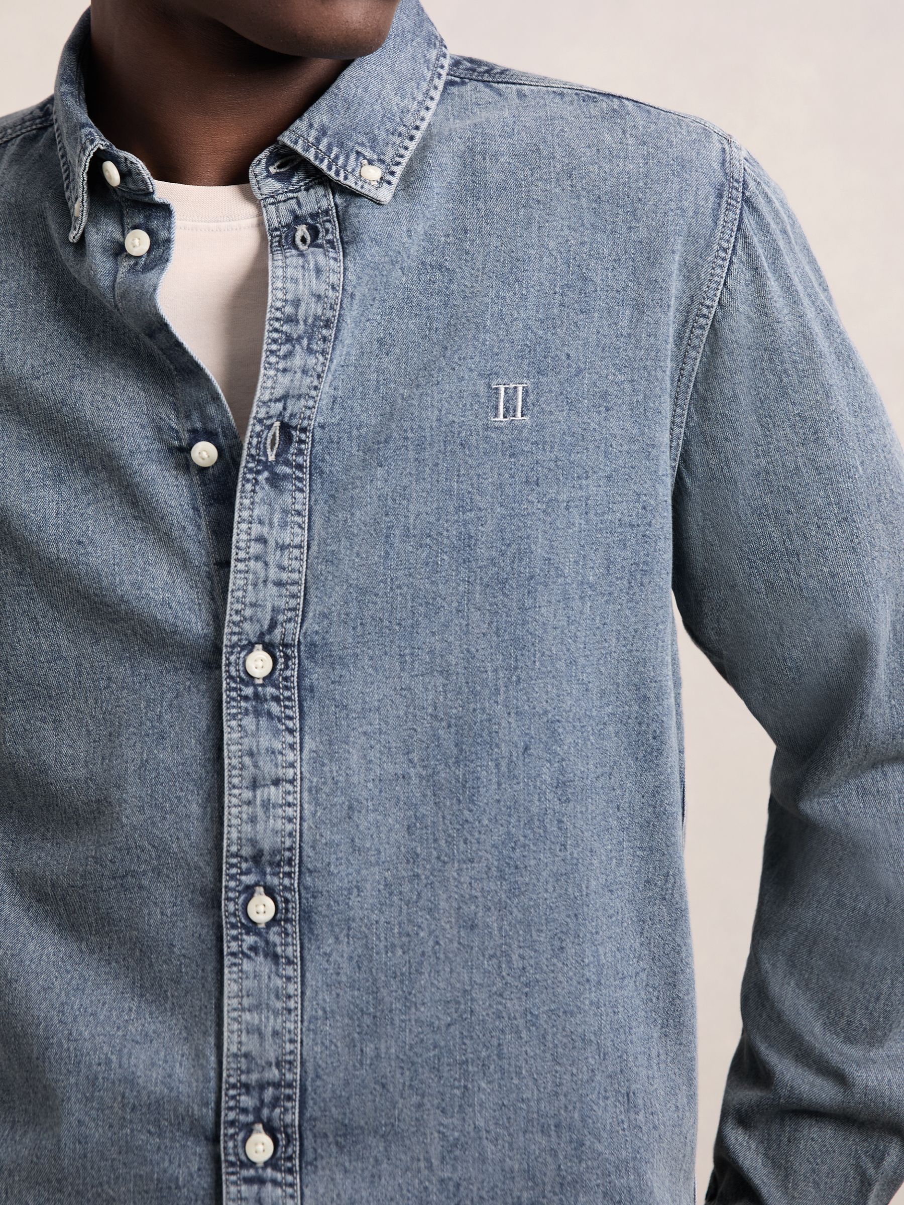 Les Deux Button-Through Denim Shirt in Light Indigo Wash