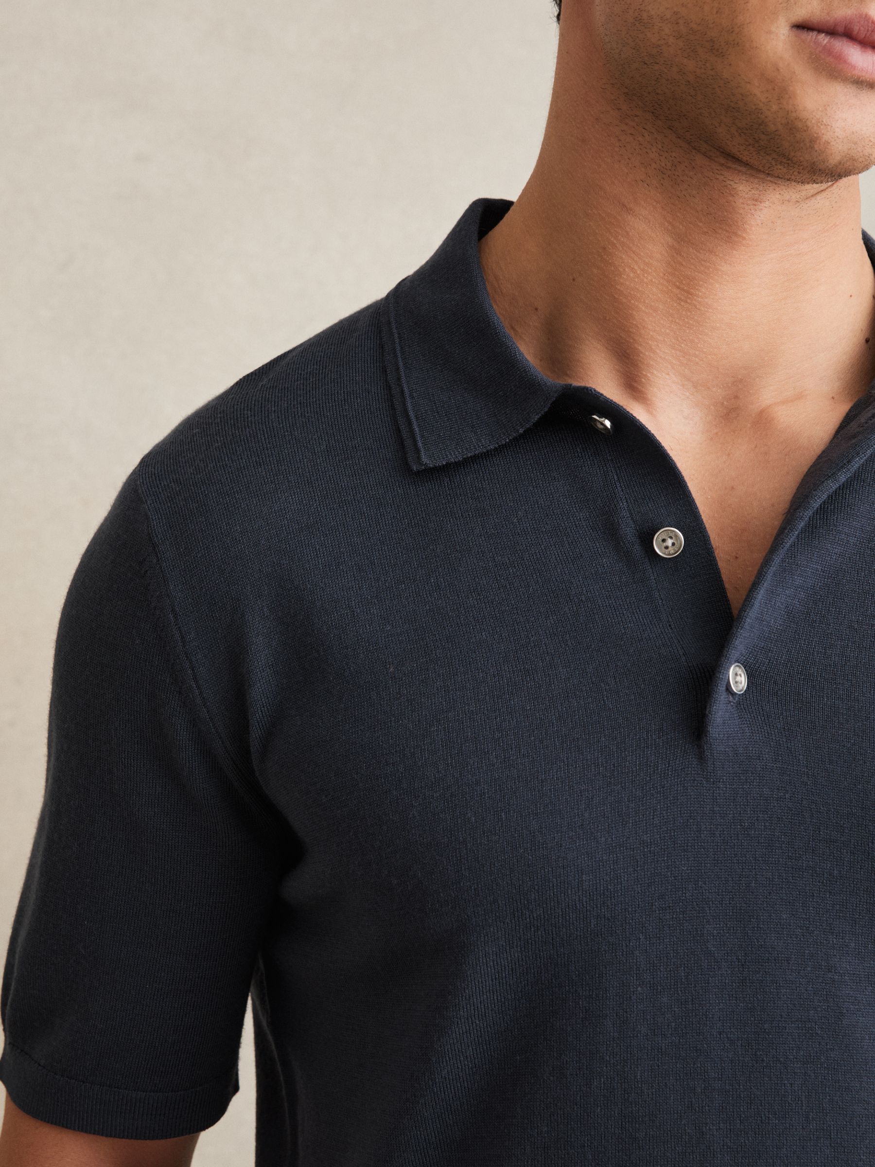 Merino Wool Short-Sleeve Polo Shirt in Midnight Navy