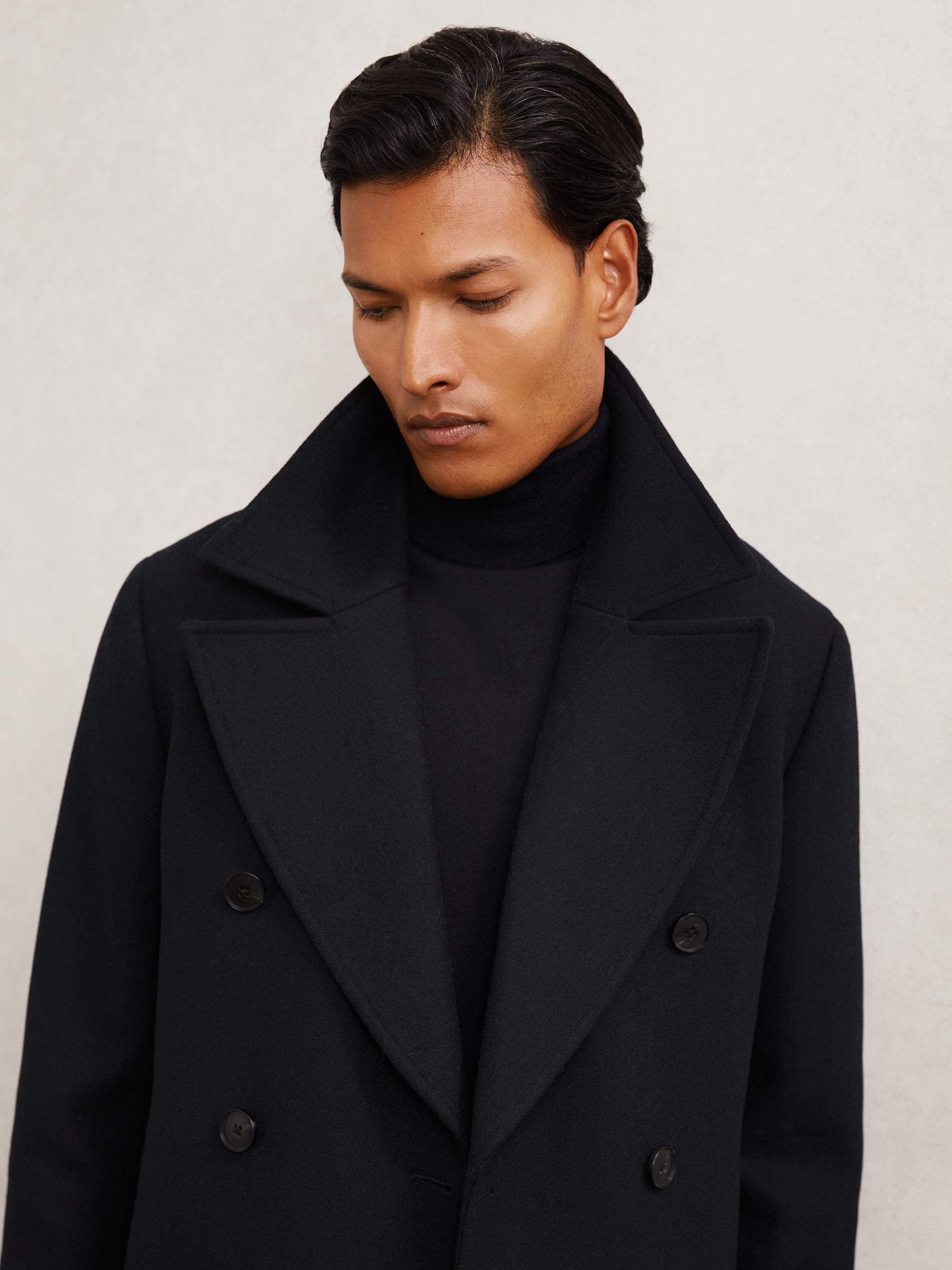 Wool-Blend Double-Breasted Pea Coat in Navy
