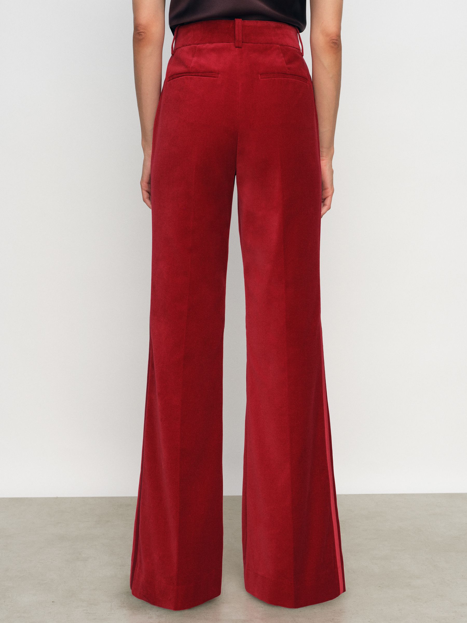Velvet Tuxedo-Stripe Flared Trousers in Red