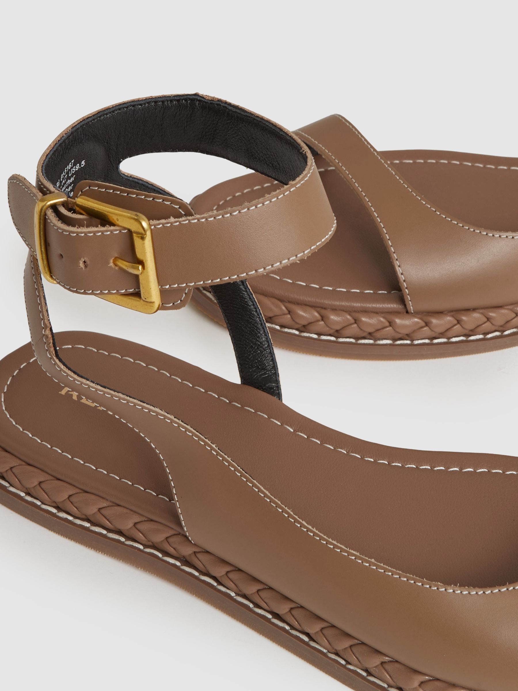 Leather Plait Detail Sandals in Tan