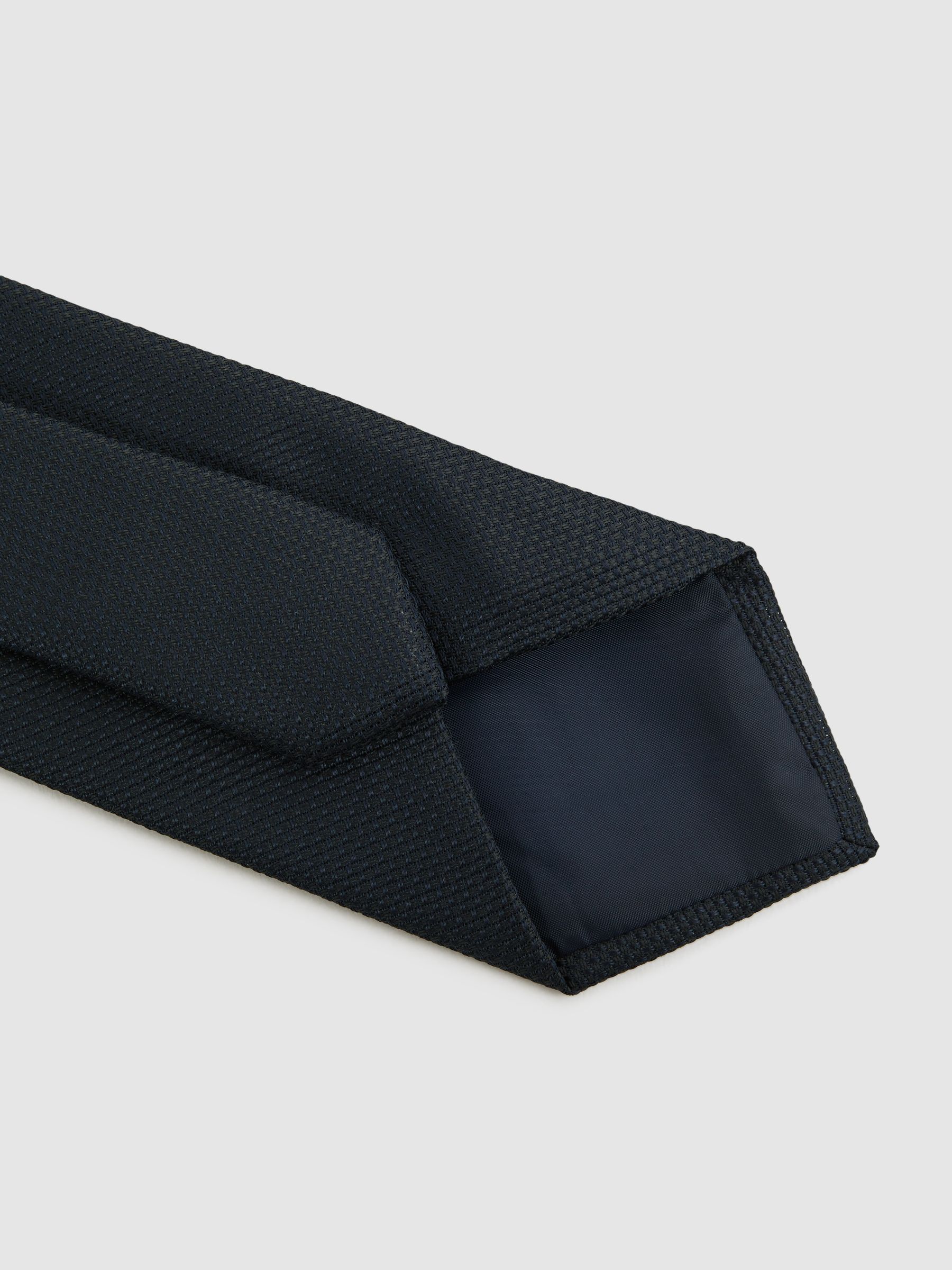 Textured Silk Blend Tie in Navy