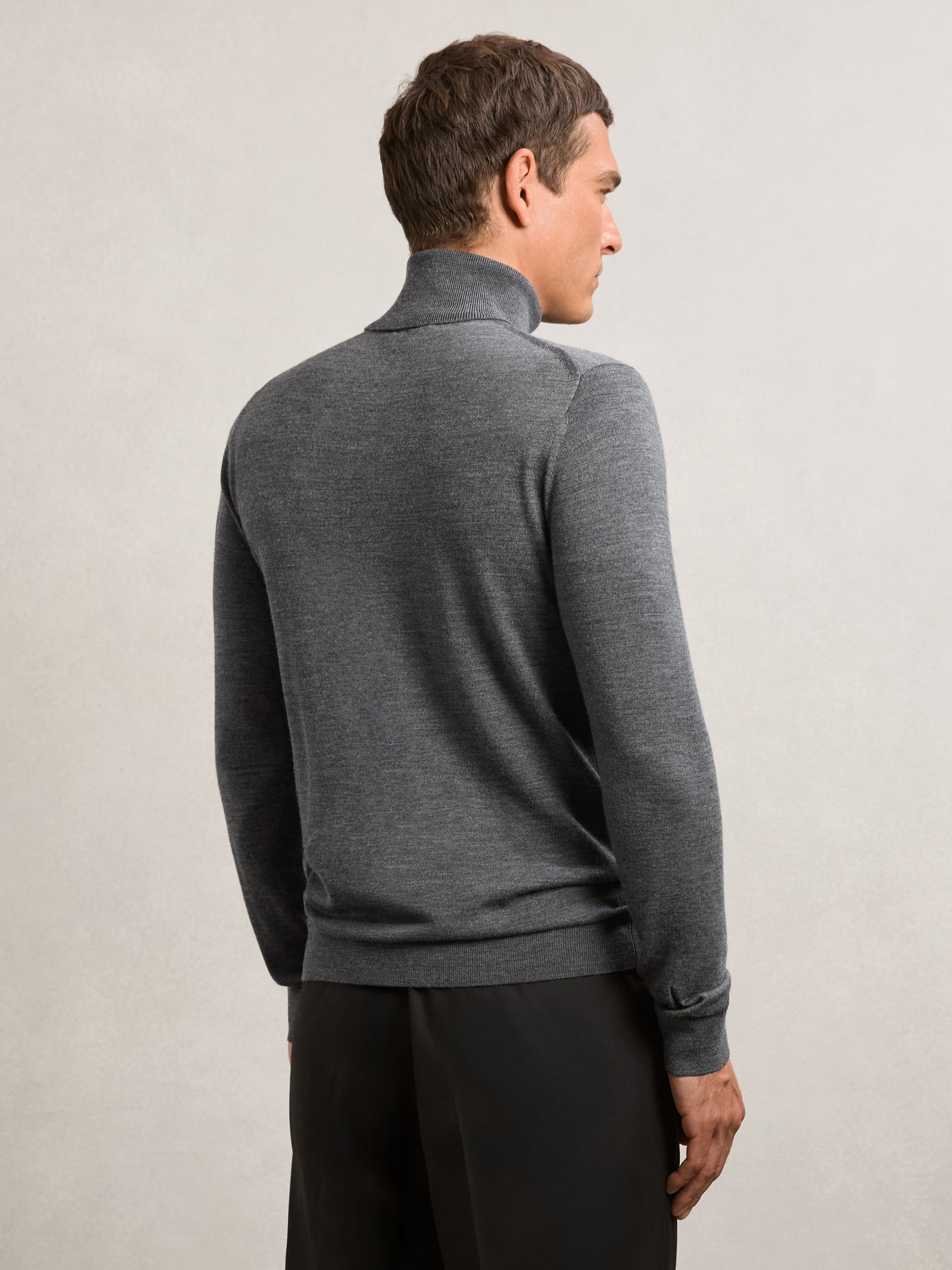 Merino Wool Roll-Neck Jumper in Derby Grey Marl