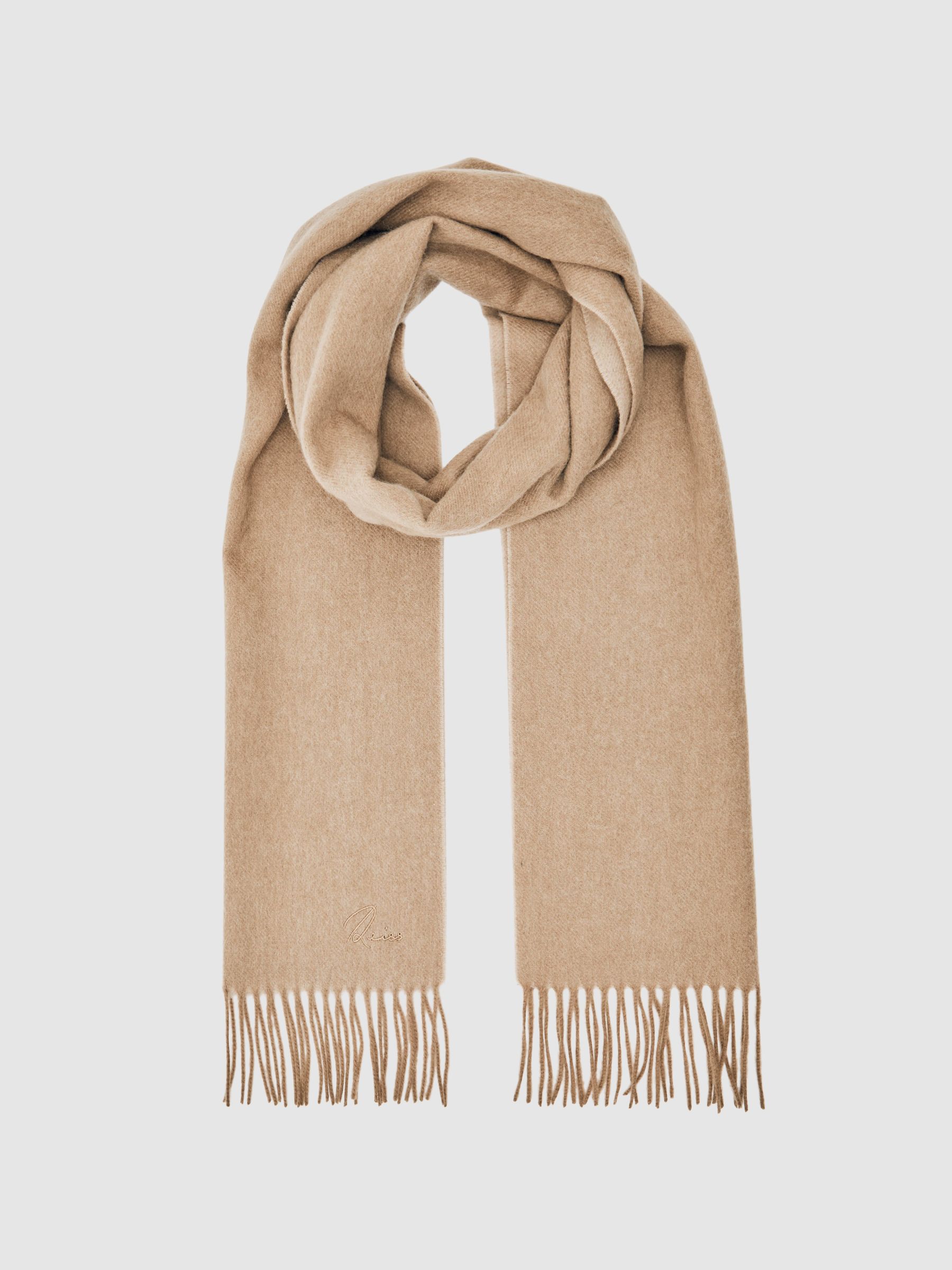 Wool-Cashmere Script-Logo Scarf in Camel