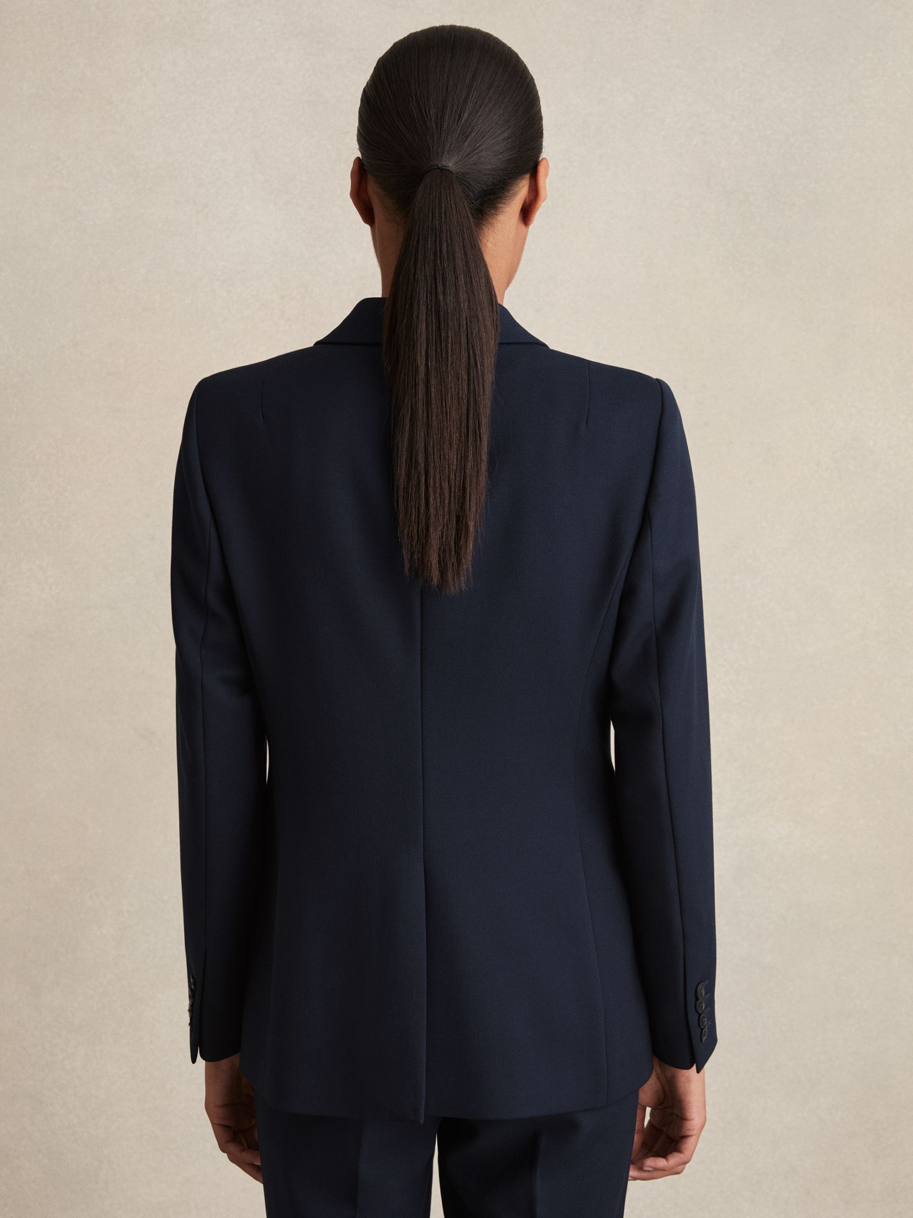 Petite Tailored Single Breasted Suit Blazer in Navy