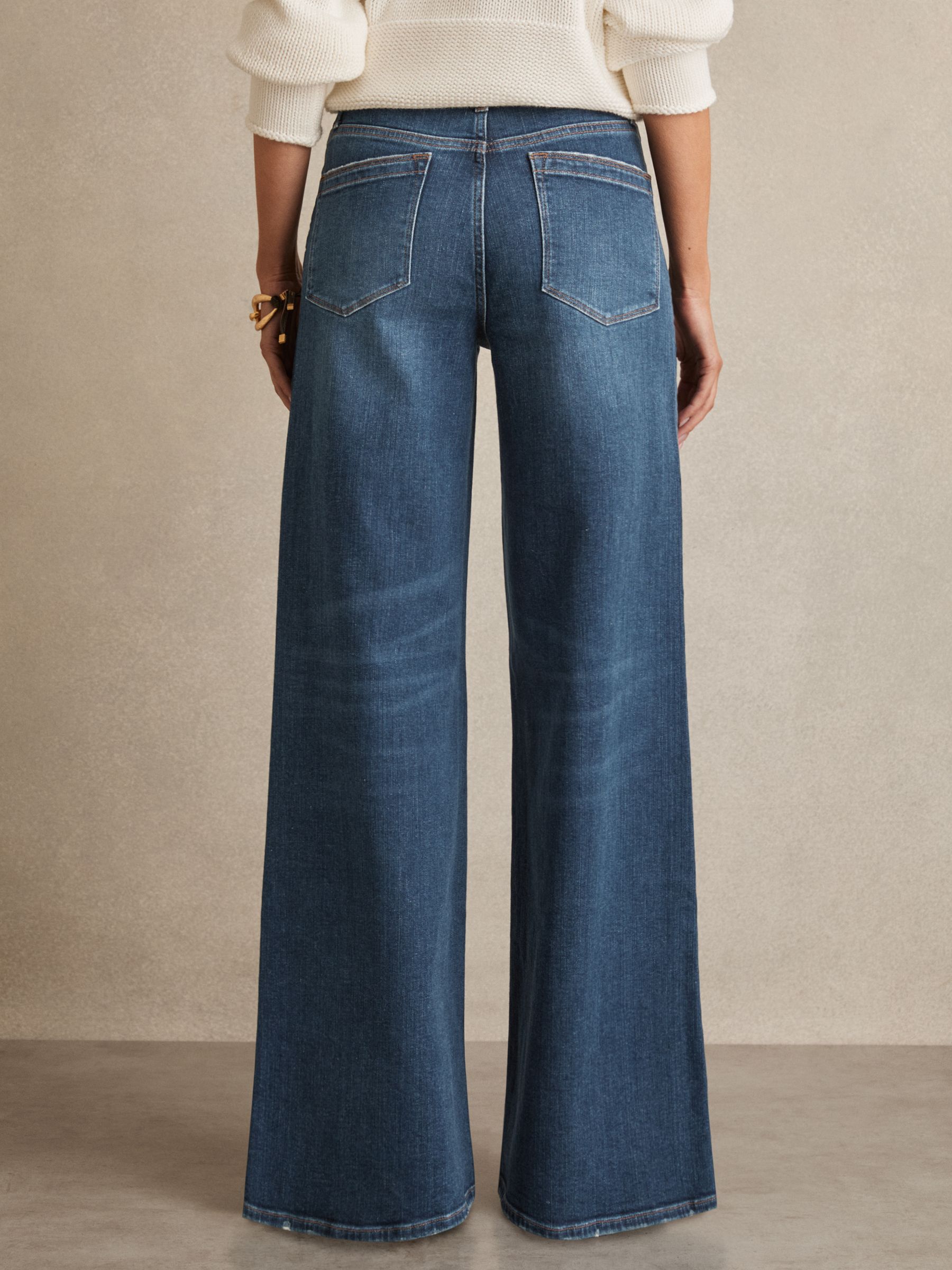 Petite Stretch-Cotton Wide-Leg Jeans in Mid Blue