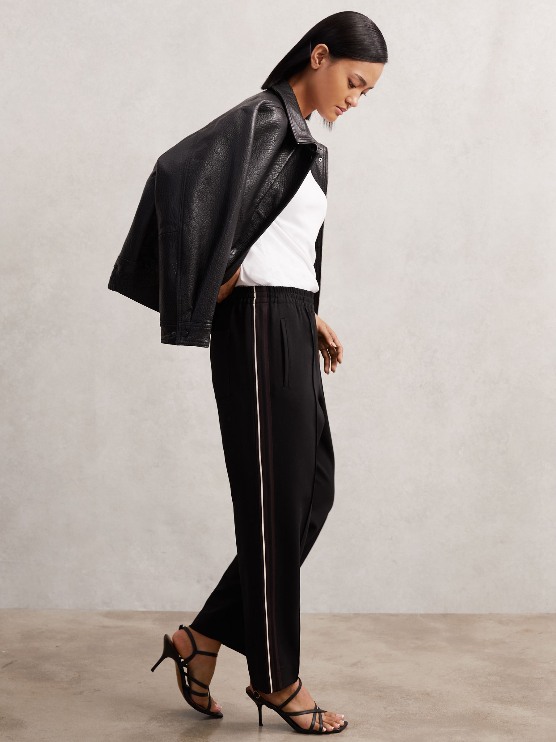 Side-Stripe Tapered Trousers in Black