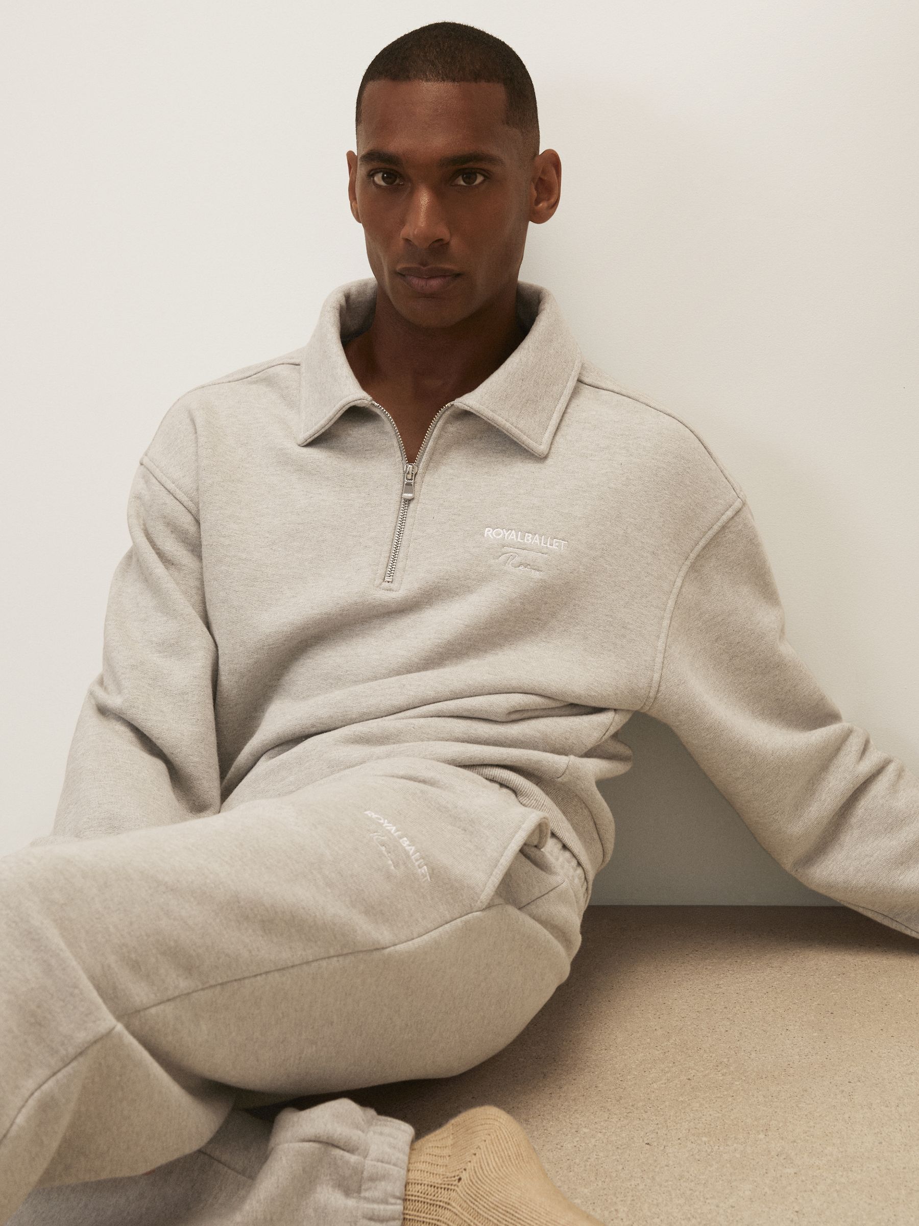 Reiss | Royal Ballet Zip Sweatshirt Unisex Fit in Grey Melange