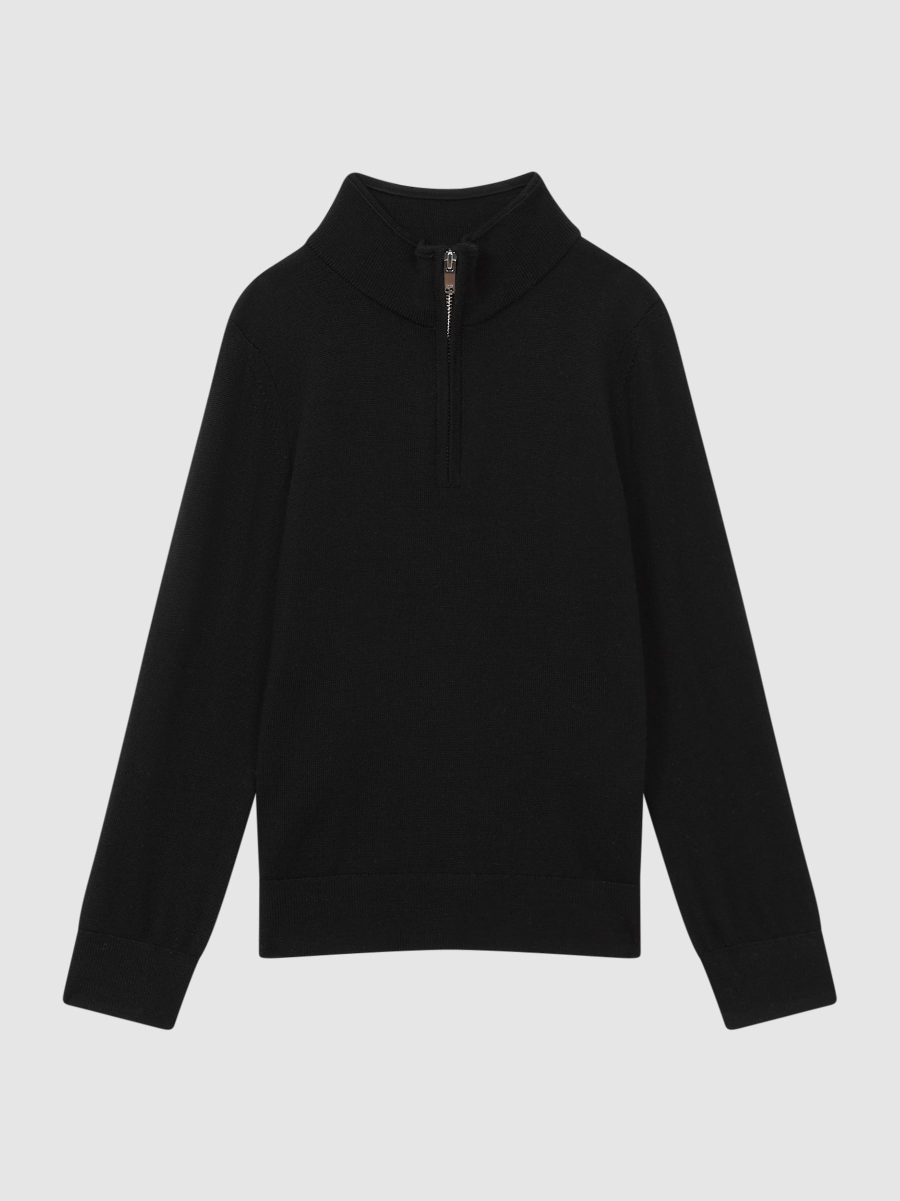 9-14 yrs Merino Wool Zip-Neck Jumper in Black