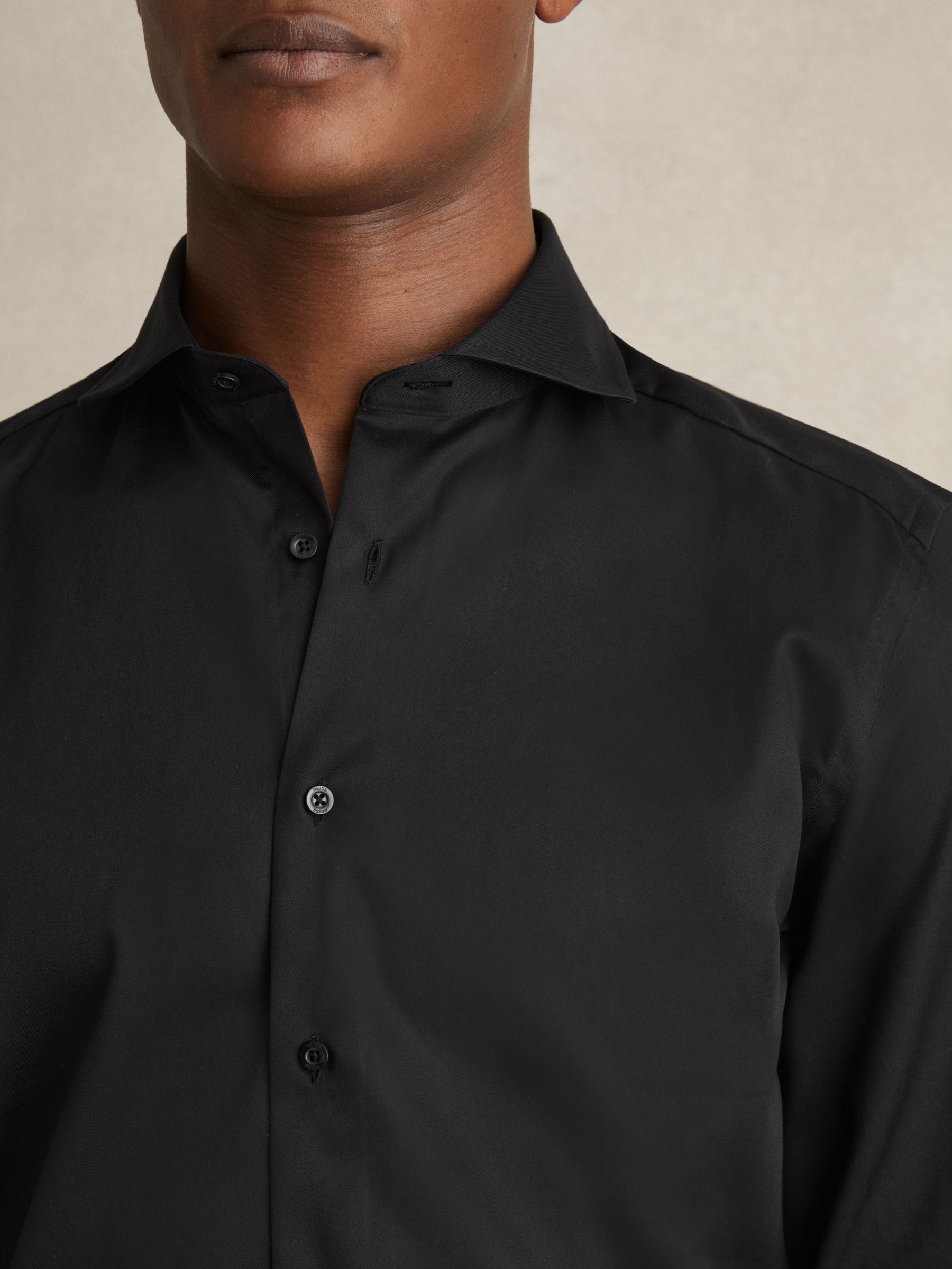 Slim Fit Two-Fold Cotton Shirt in Black