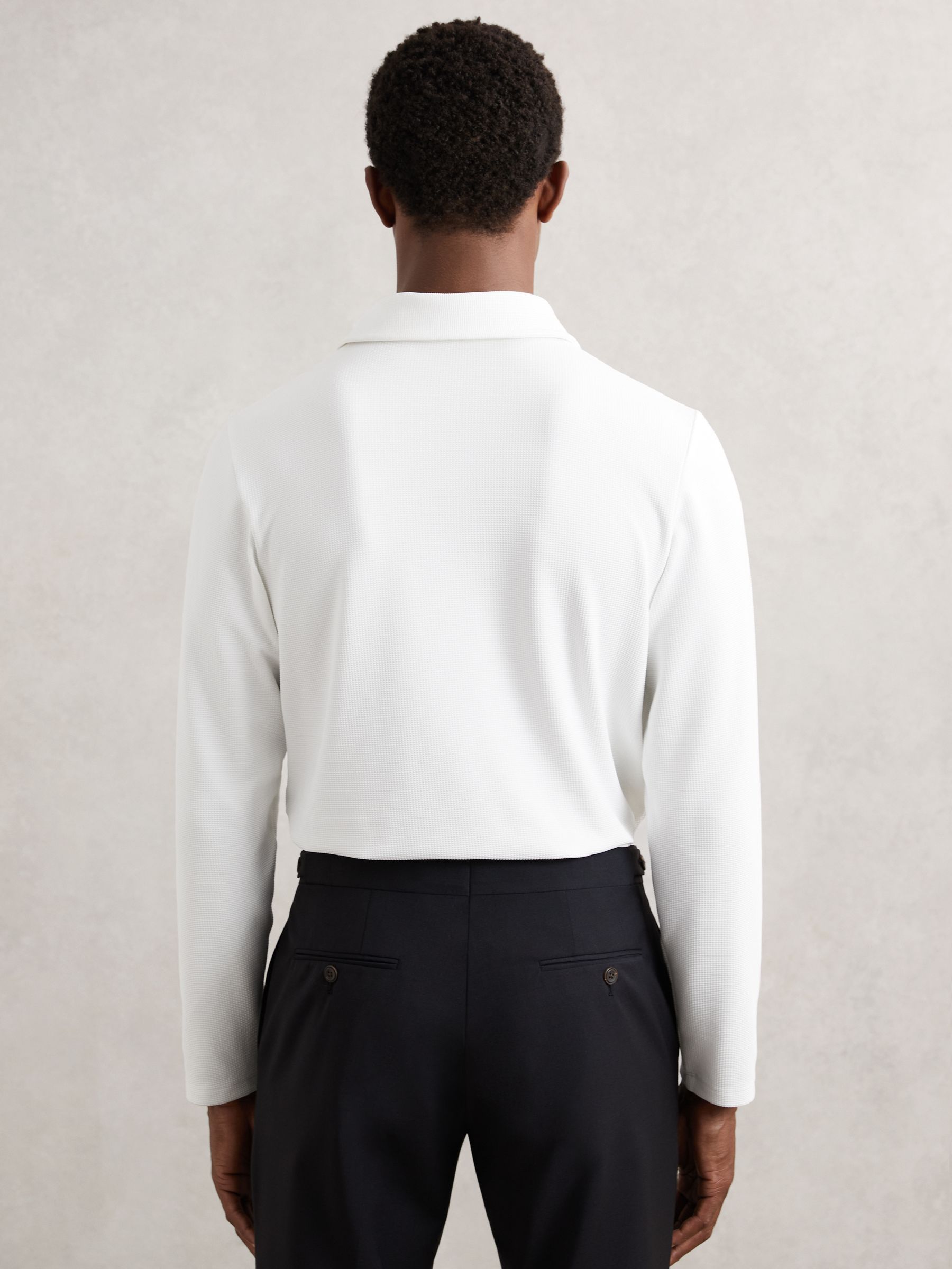 Textured Press-Stud Polo Shirt in White