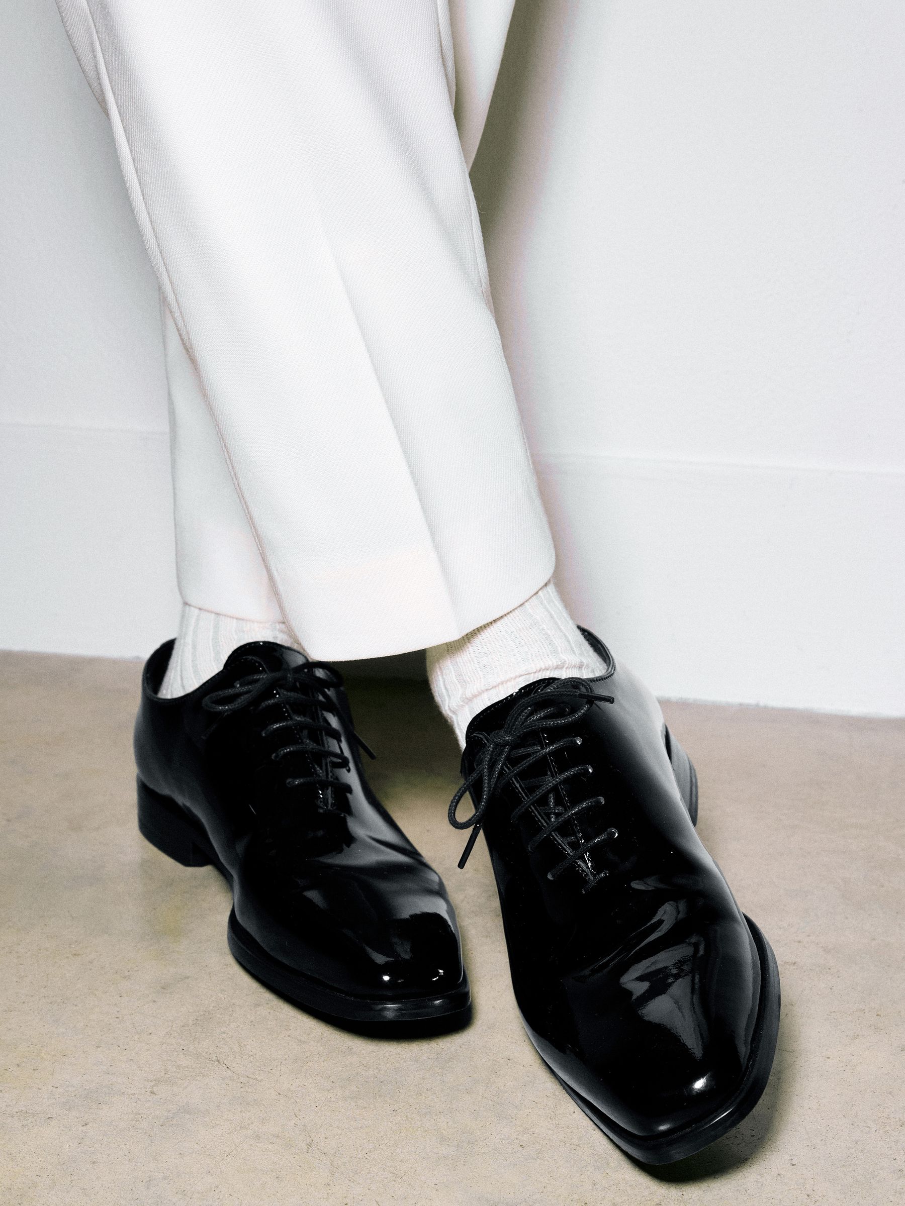 Patent Leather Lace-Up Shoes in Black