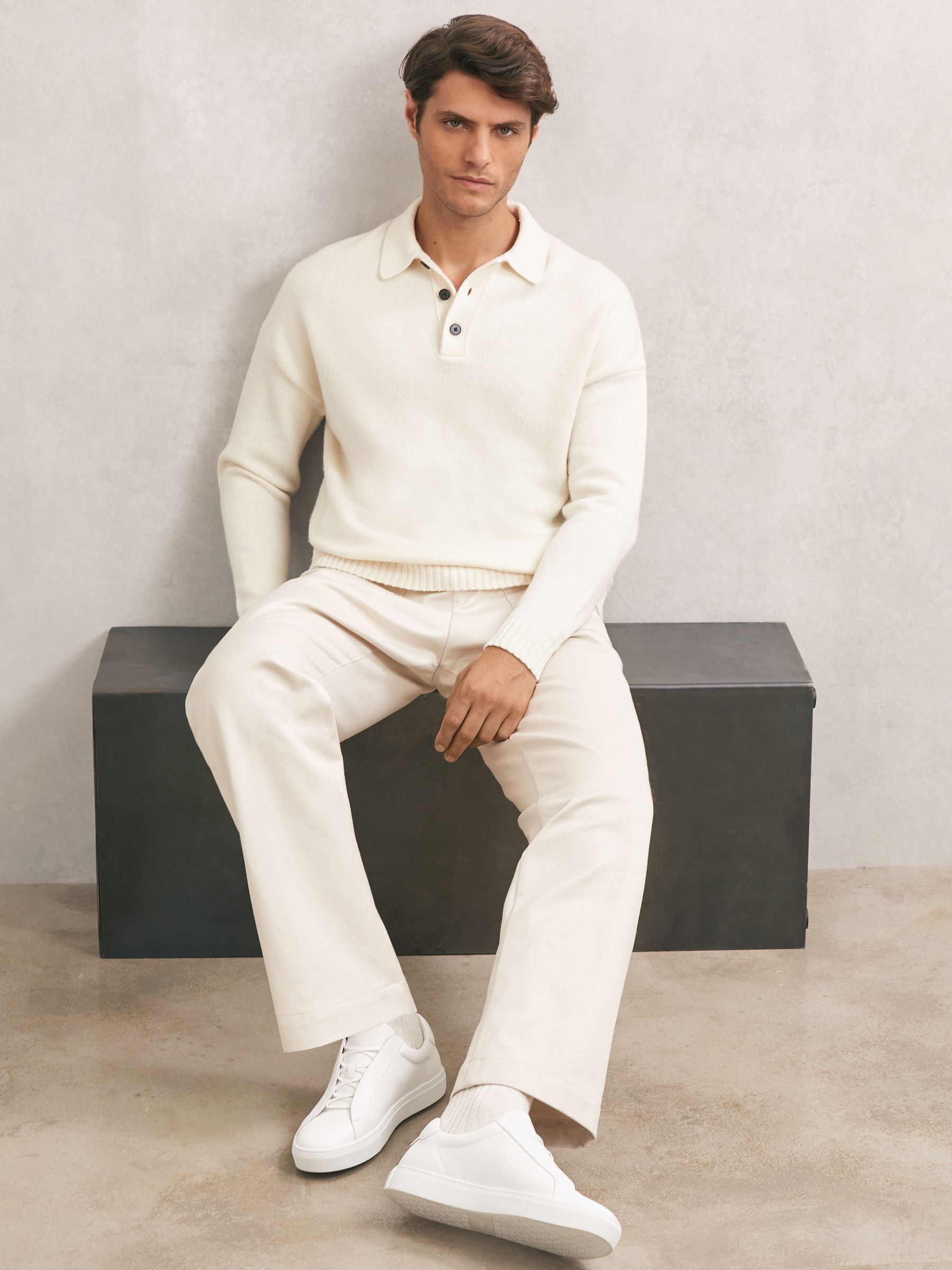 Bonded-Leather Concealed-Lace Trainers in White