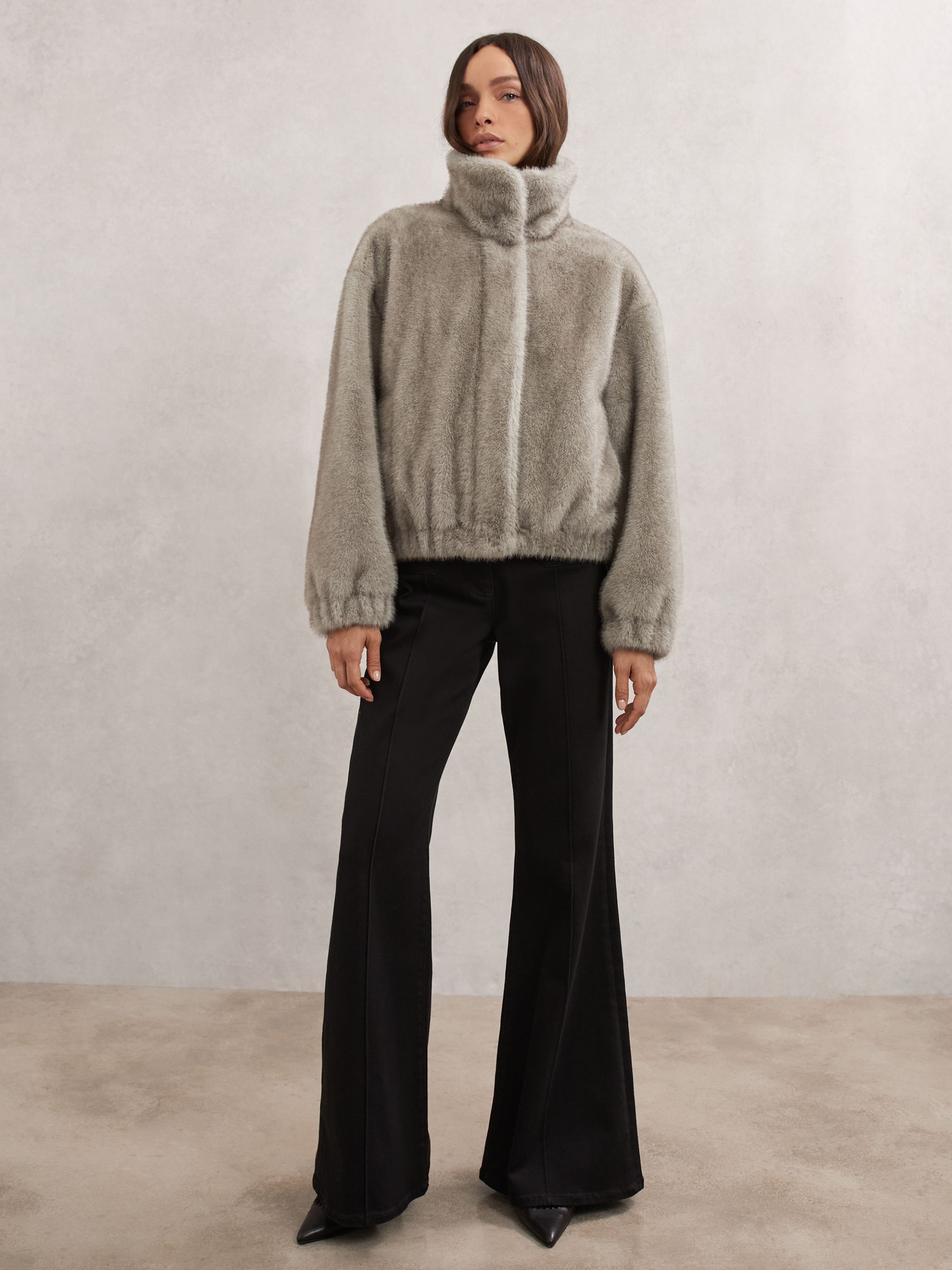 Faux-Fur Zip-Through Jacket in Grey