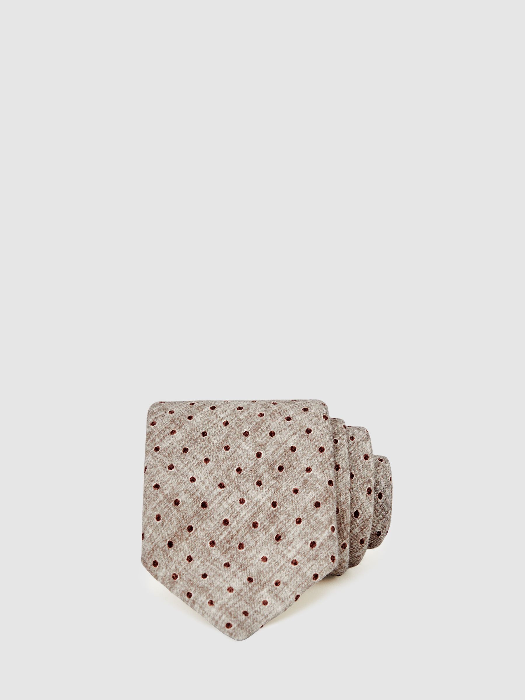 Wool-Cotton Polka-Dot Tie in Grey Melange