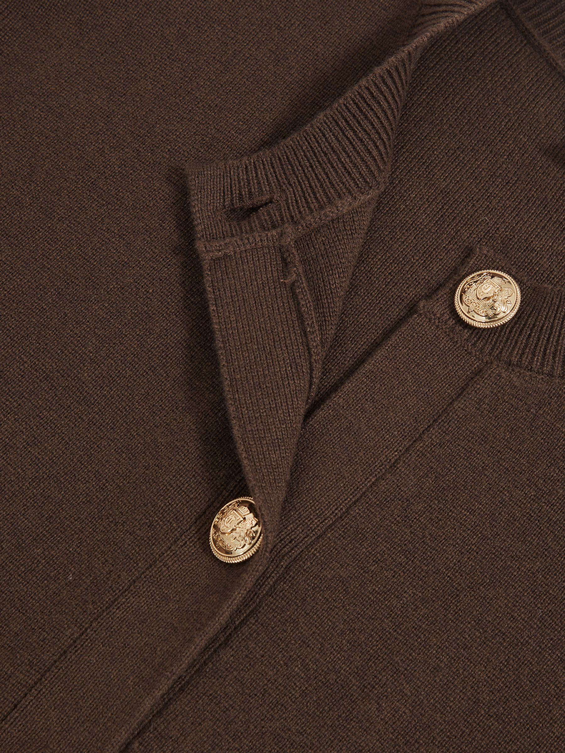 Wool-Cashmere Crew-Neck Cardigan in Chocolate Brown