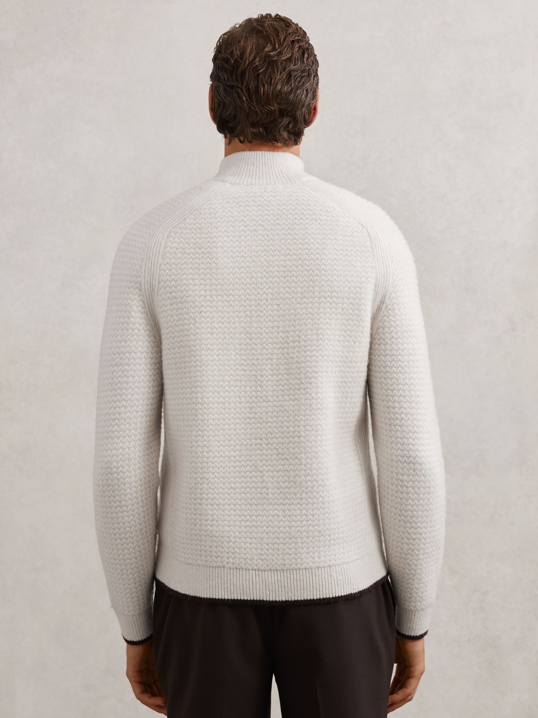 Half-Zip Chevron-Knit Jumper with Wool in Winter White