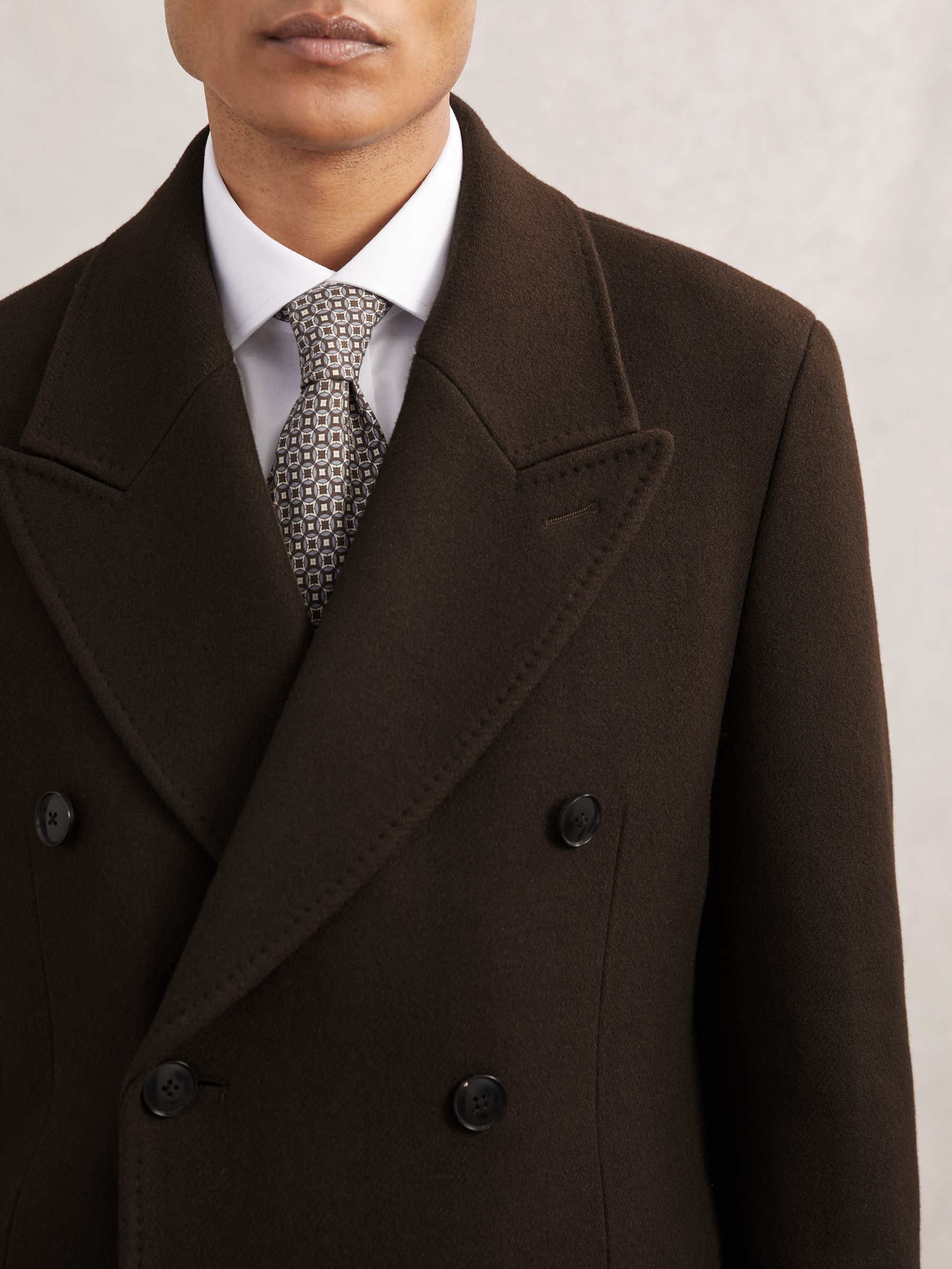 Wool-Blend Double-Breasted Overcoat in Chocolate Brown
