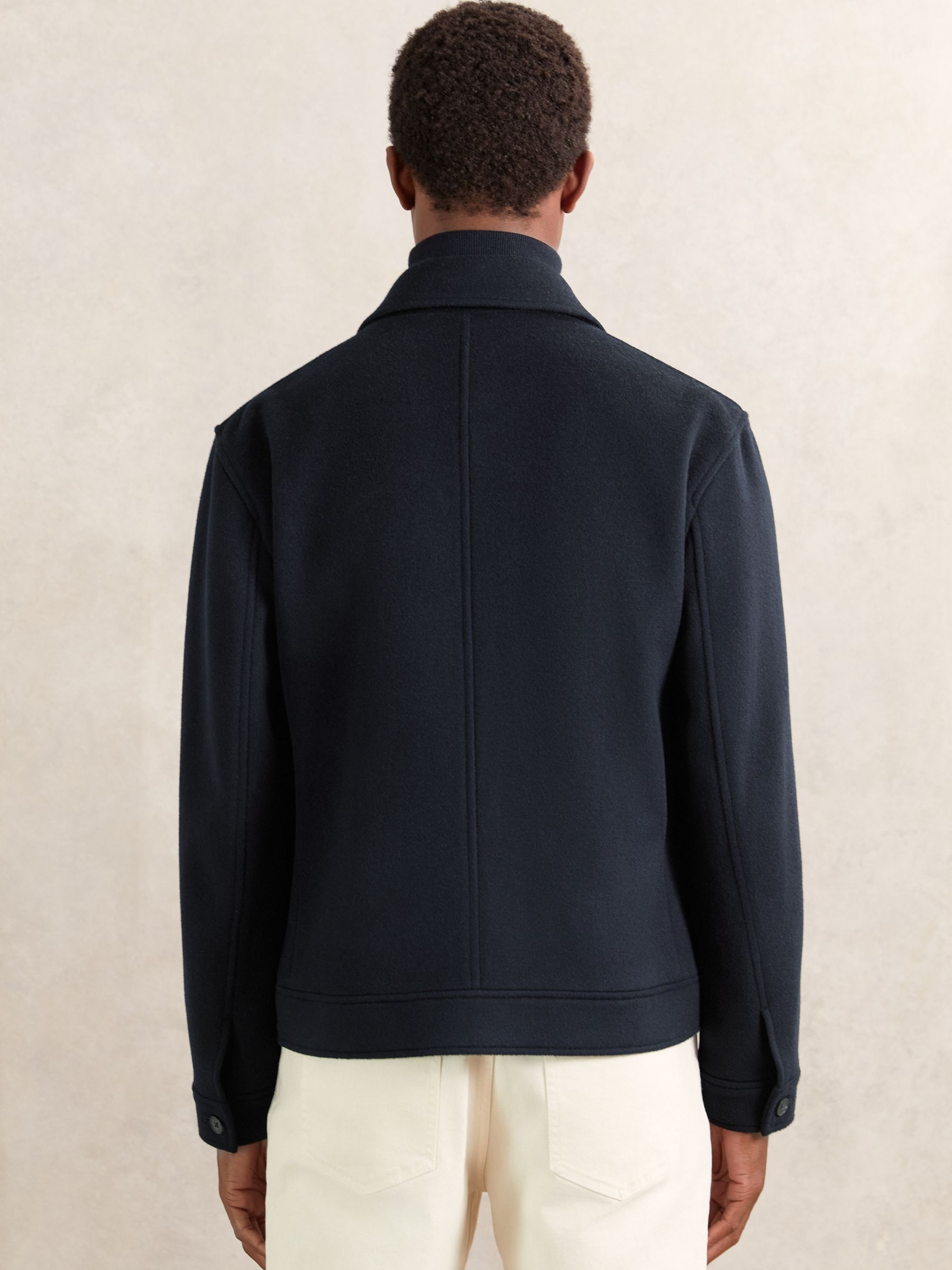 Wool Blend Twin Pocket Zipped Jacket in Navy