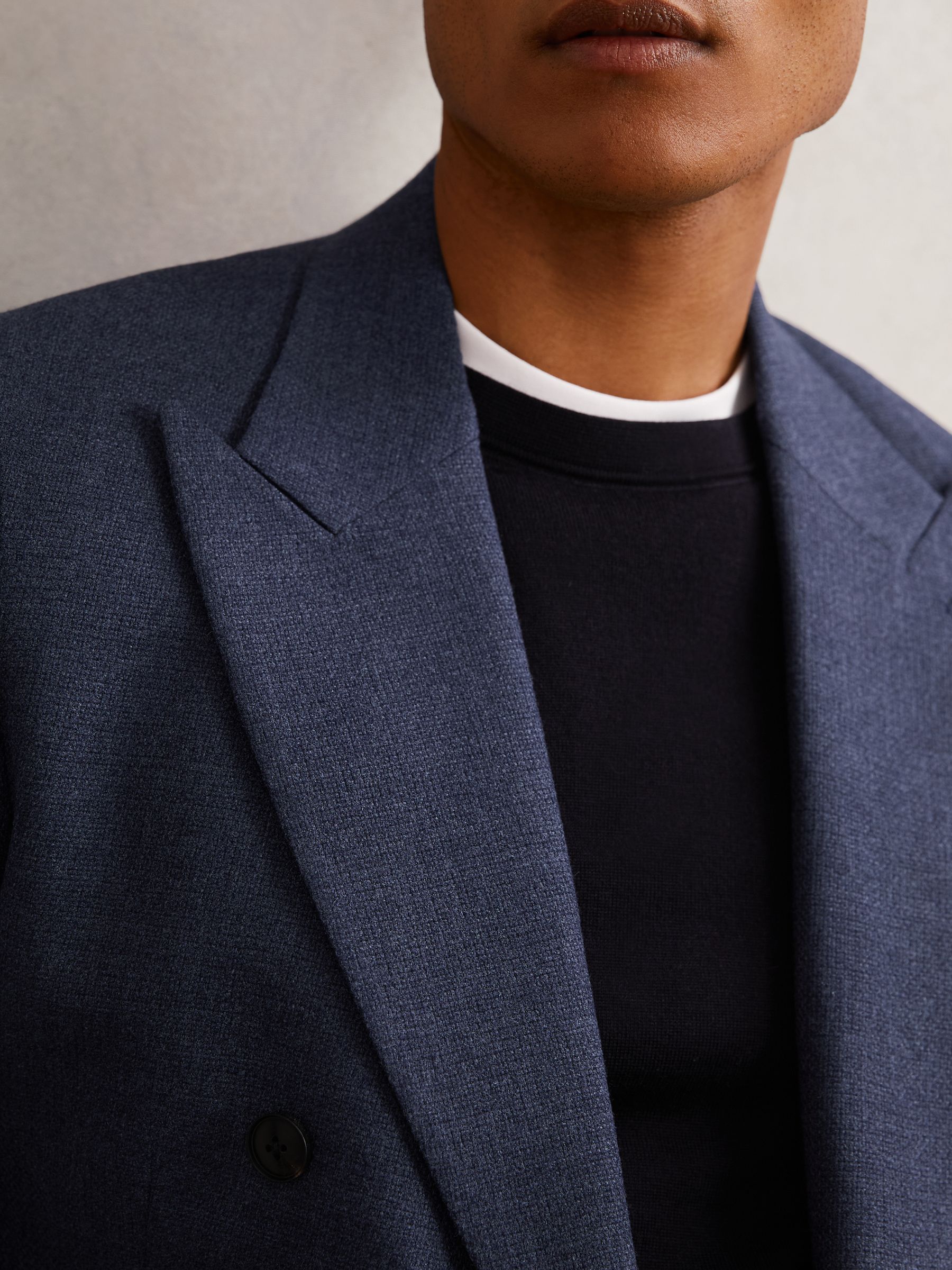 Wool-Blend Double-Breasted Blazer Slim-Fit in Navy