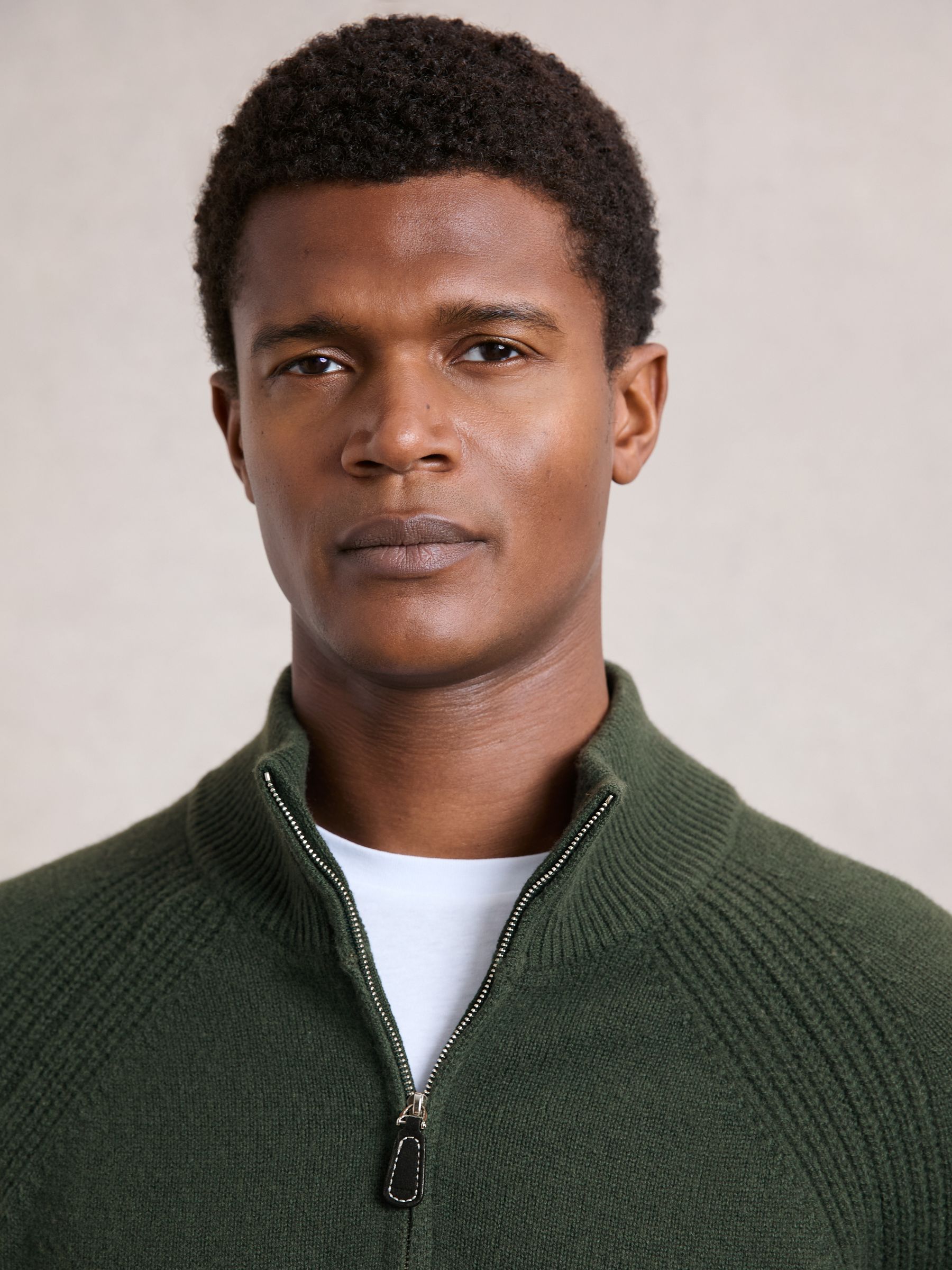 Wool And Cashmere Half-Zip Jumper in Forest Green